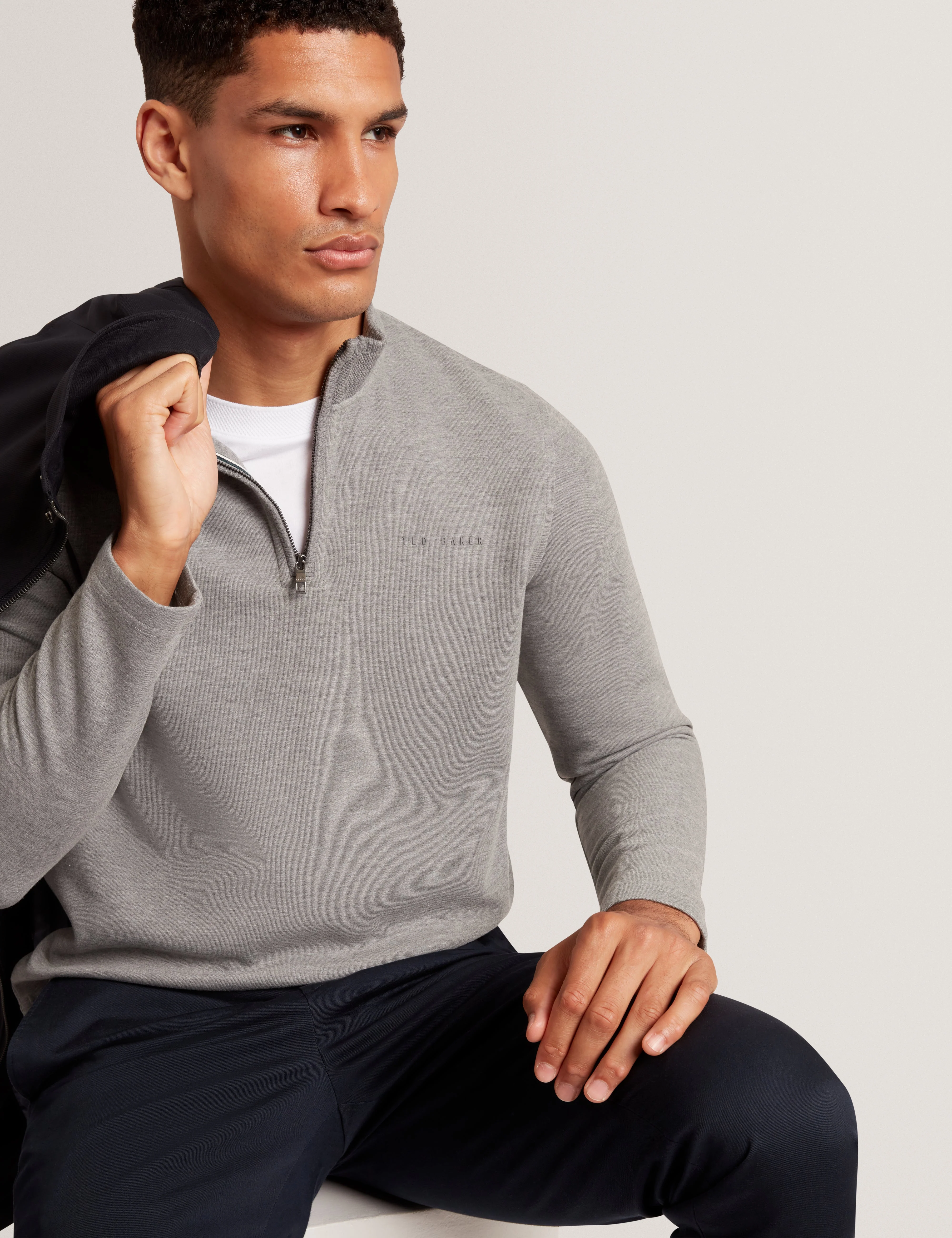 Crabtre Branded Honeycomb Trim Half Zip Mid-Grey - Image 6