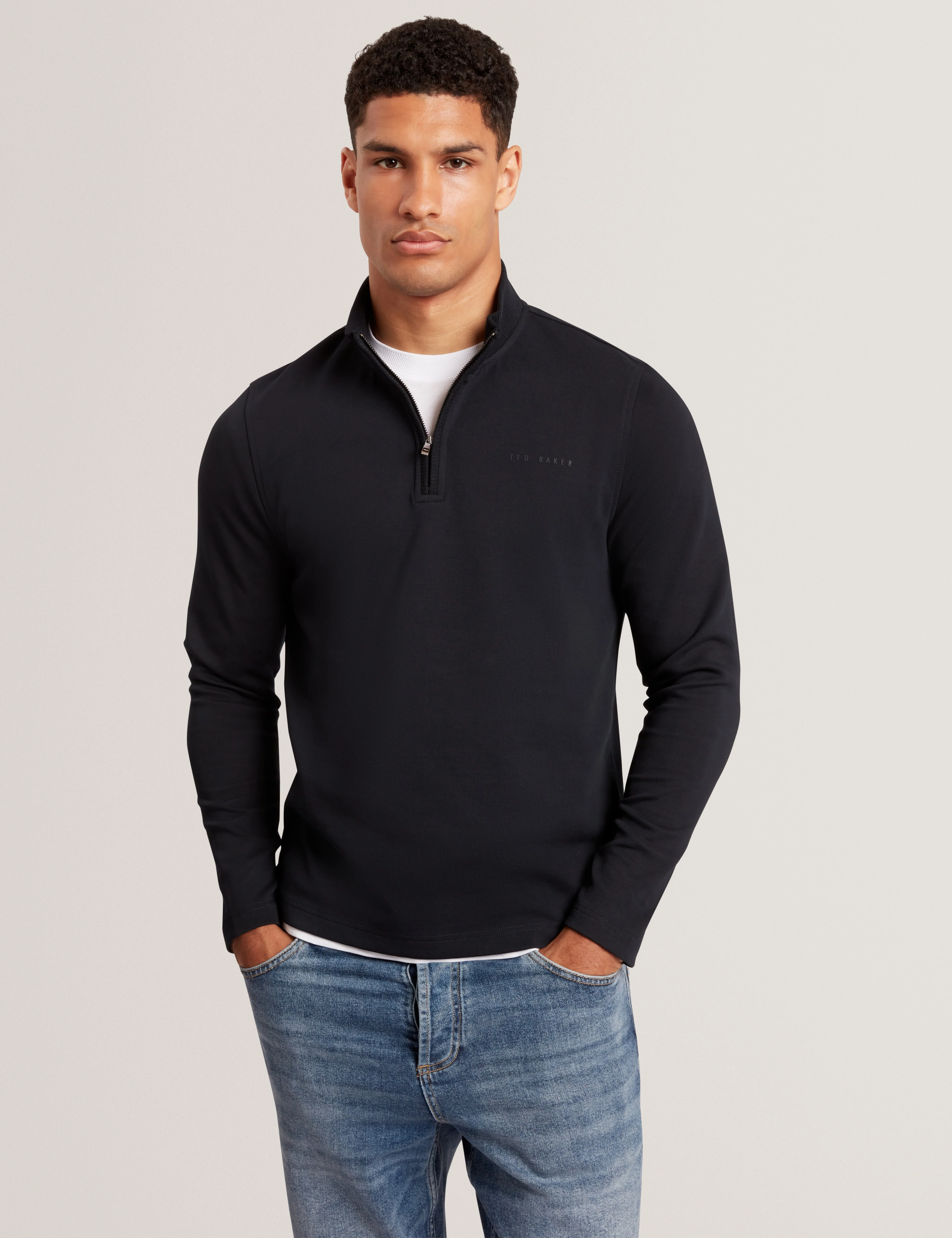 Crabtre Branded Honeycomb Trim Half Zip Navy