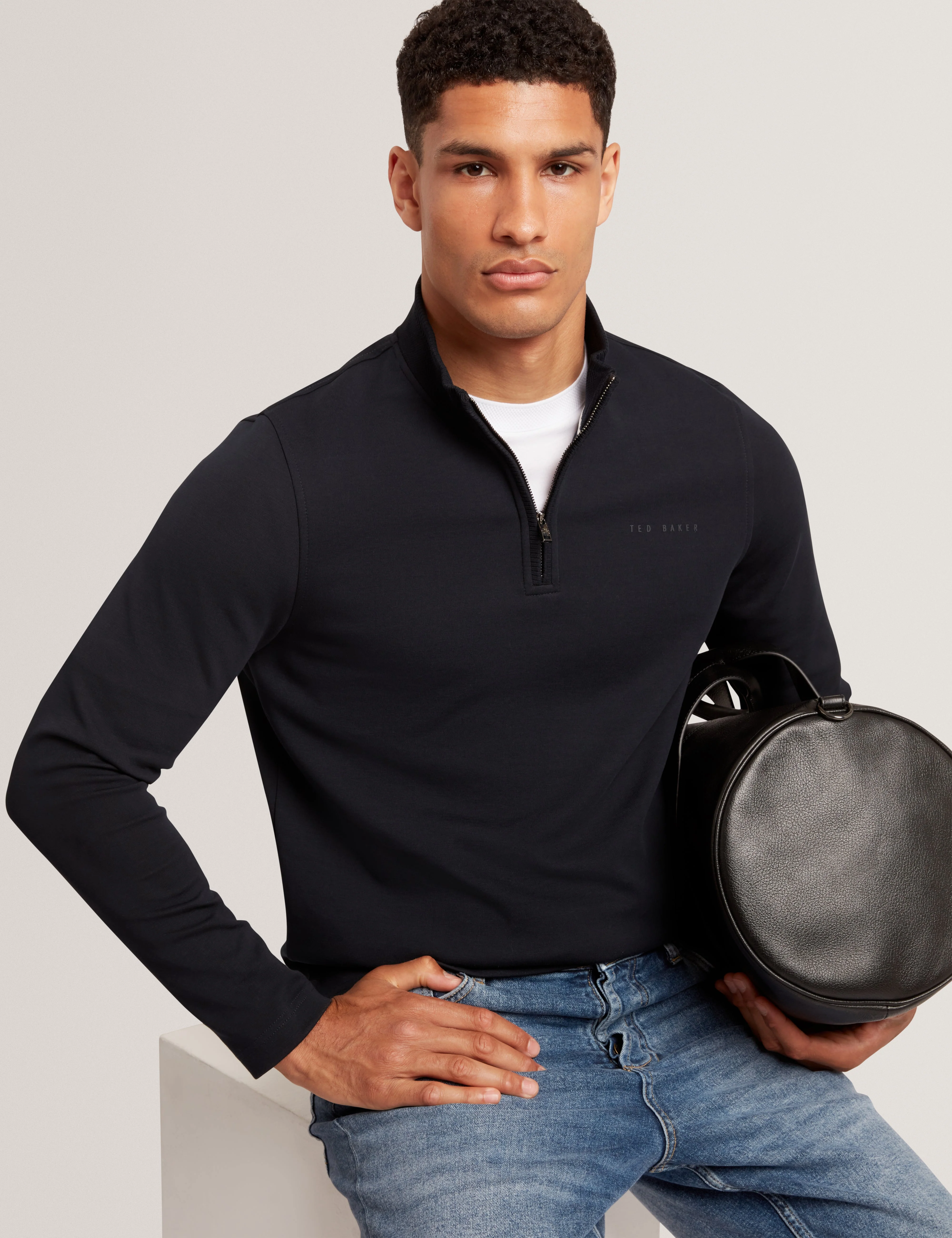 Crabtre Branded Honeycomb Trim Half Zip Navy - Image 6