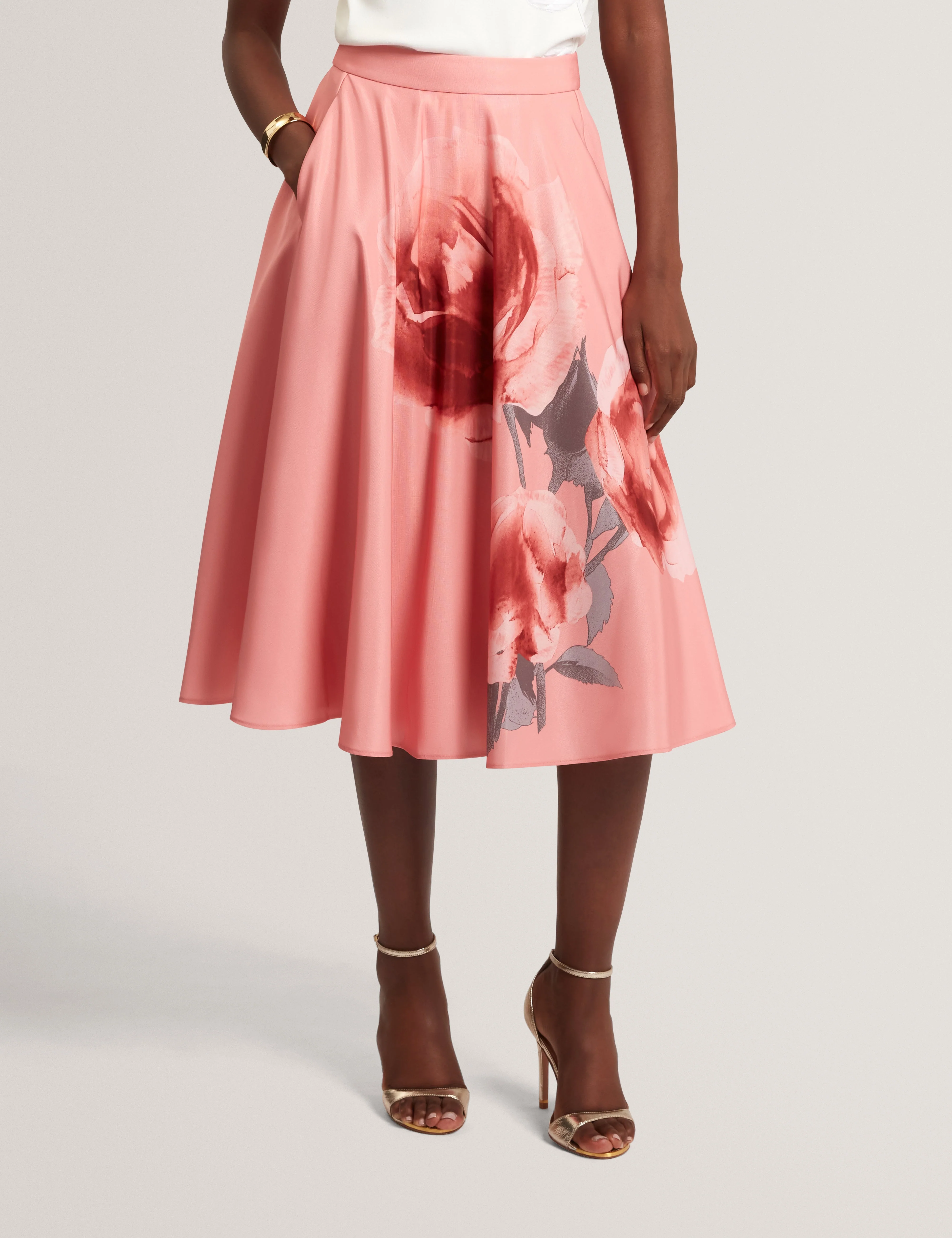 Darraa Floral Printed Ottoman Midi Skirt Coral - Image 2