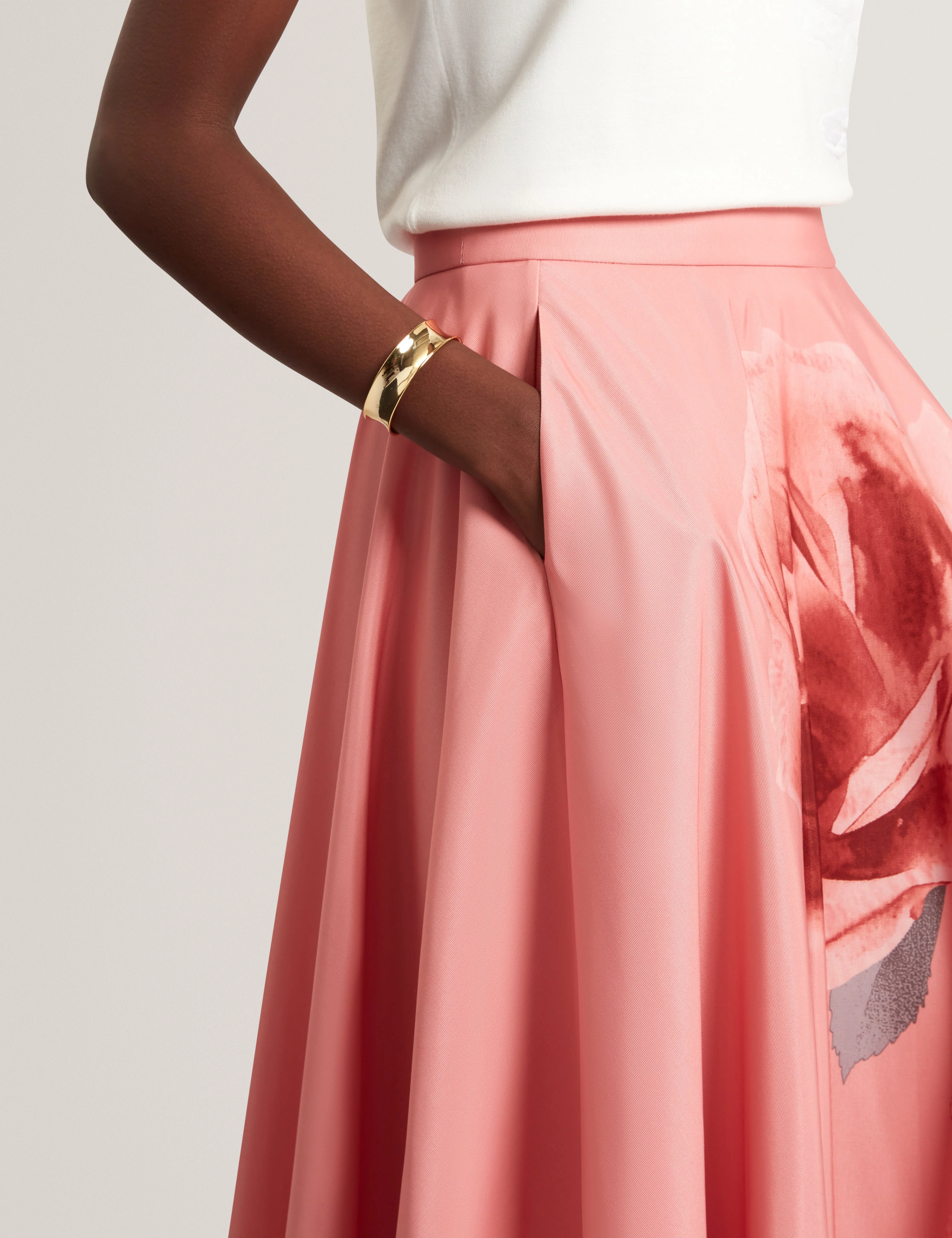 Darraa Floral Printed Ottoman Midi Skirt Coral - Image 5