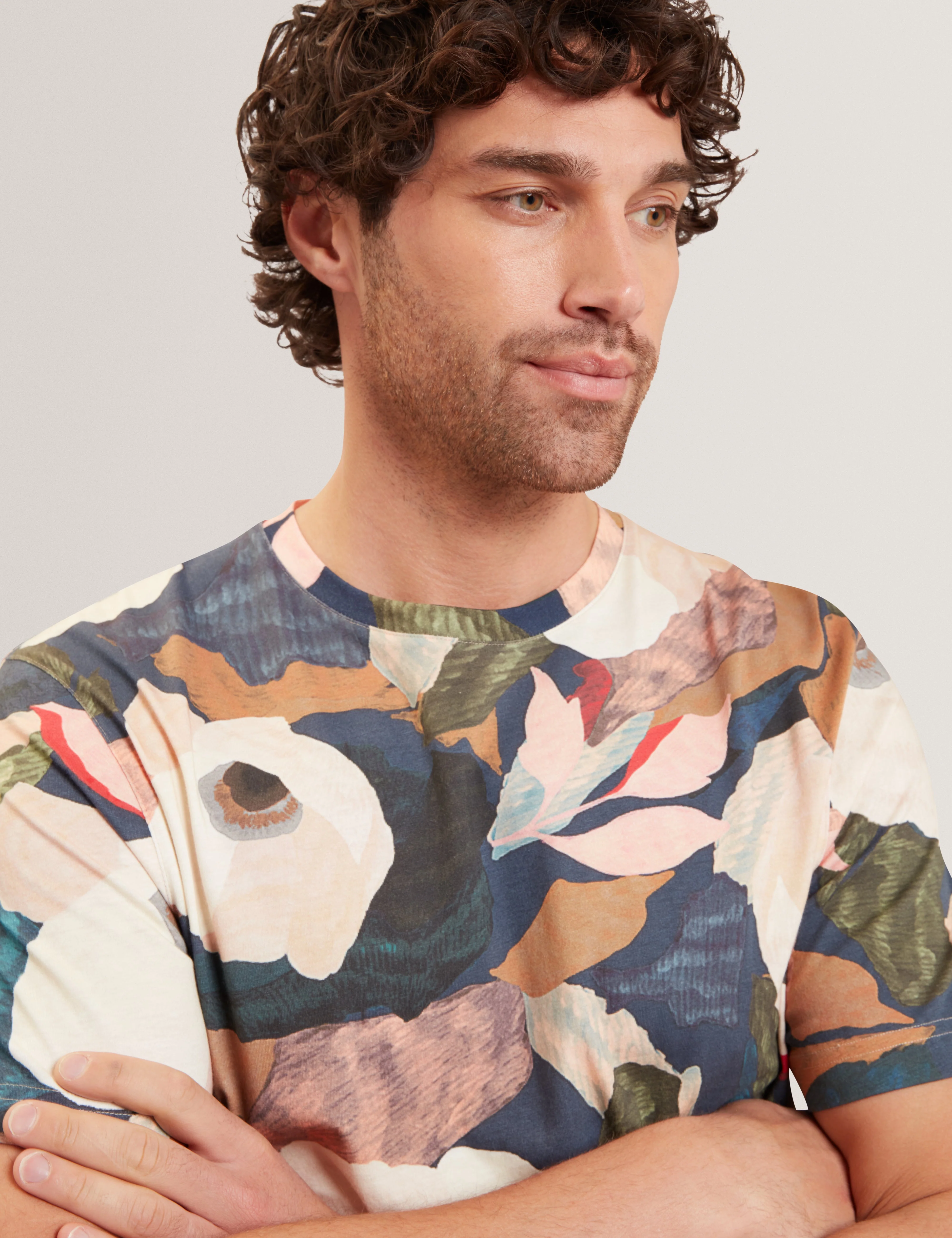 Dowlle Ss Linen Blend Floral T-Shirt Multicol - Image 4