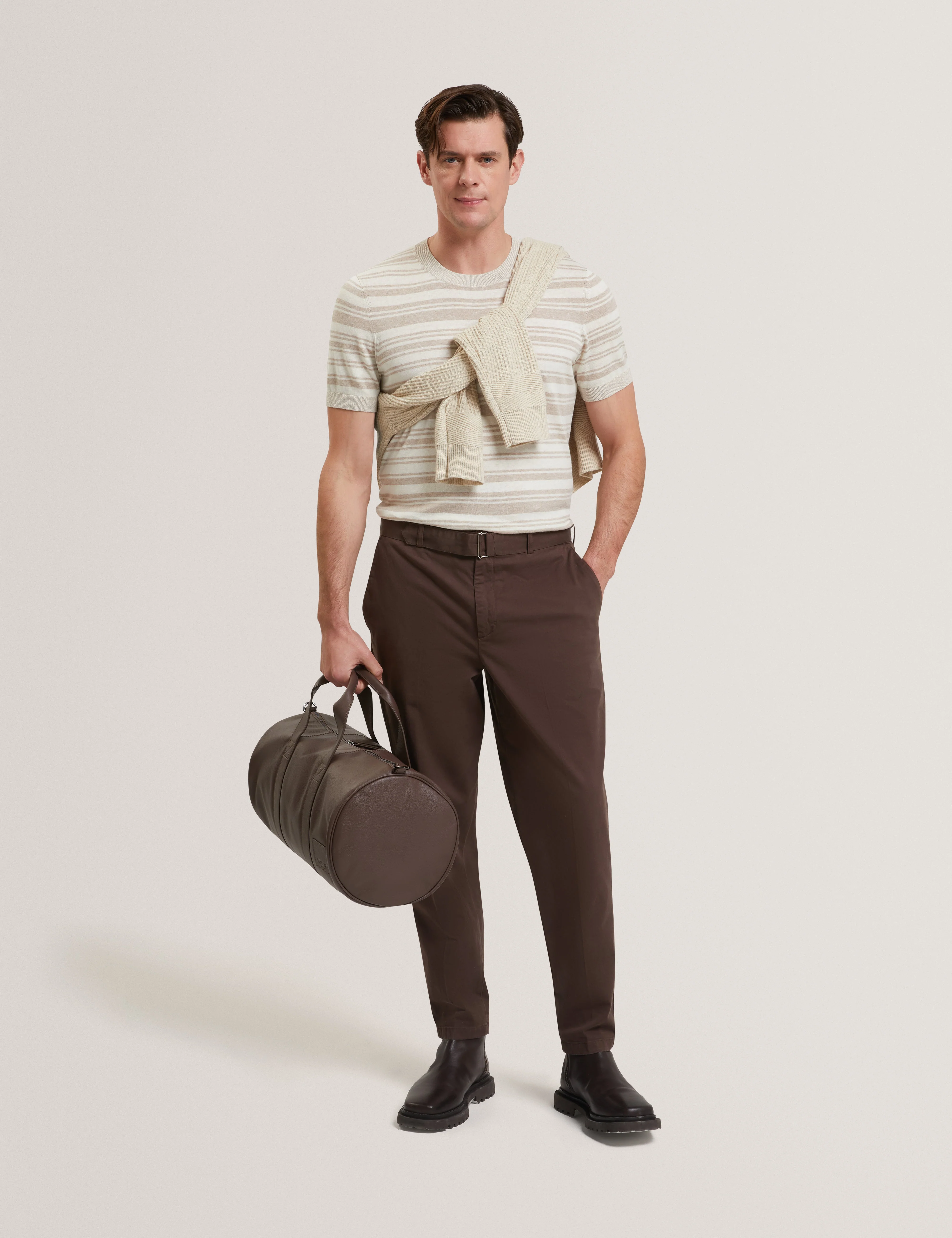 Ebrg Linen Blend Stripe Knitted T-Shirt Ecru - Image 2