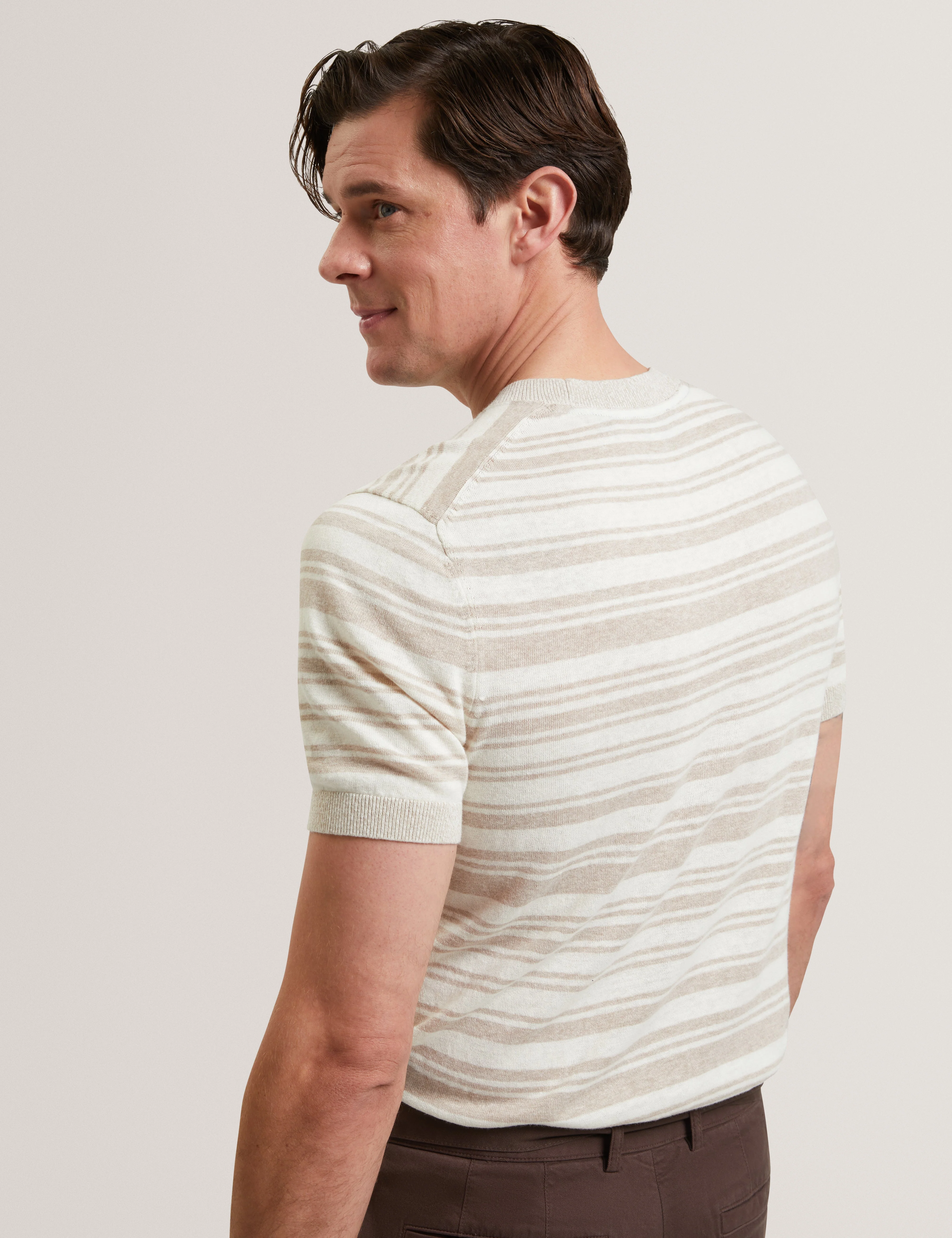 Ebrg Linen Blend Stripe Knitted T-Shirt Ecru - Image 5