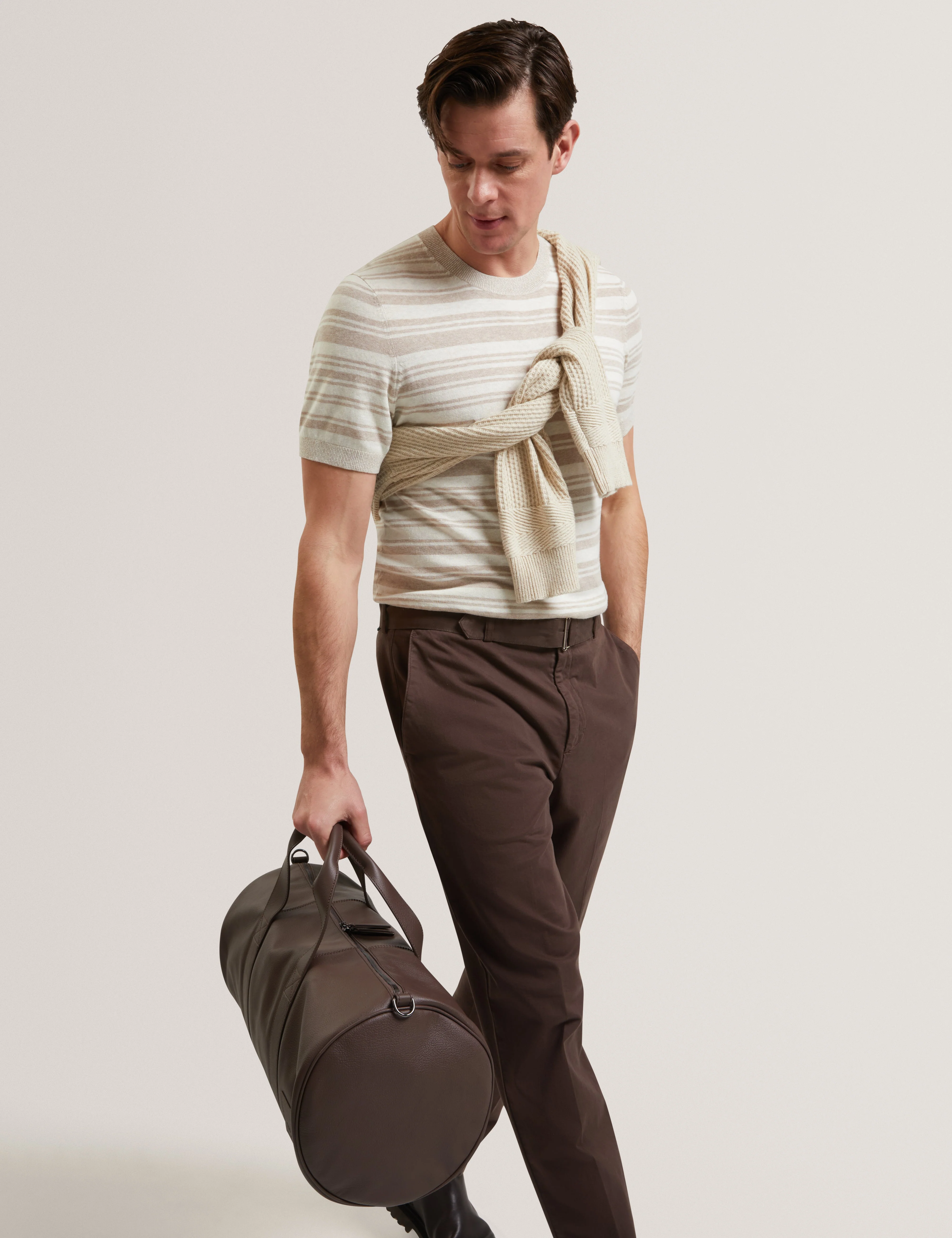 Ebrg Linen Blend Stripe Knitted T-Shirt Ecru - Image 6