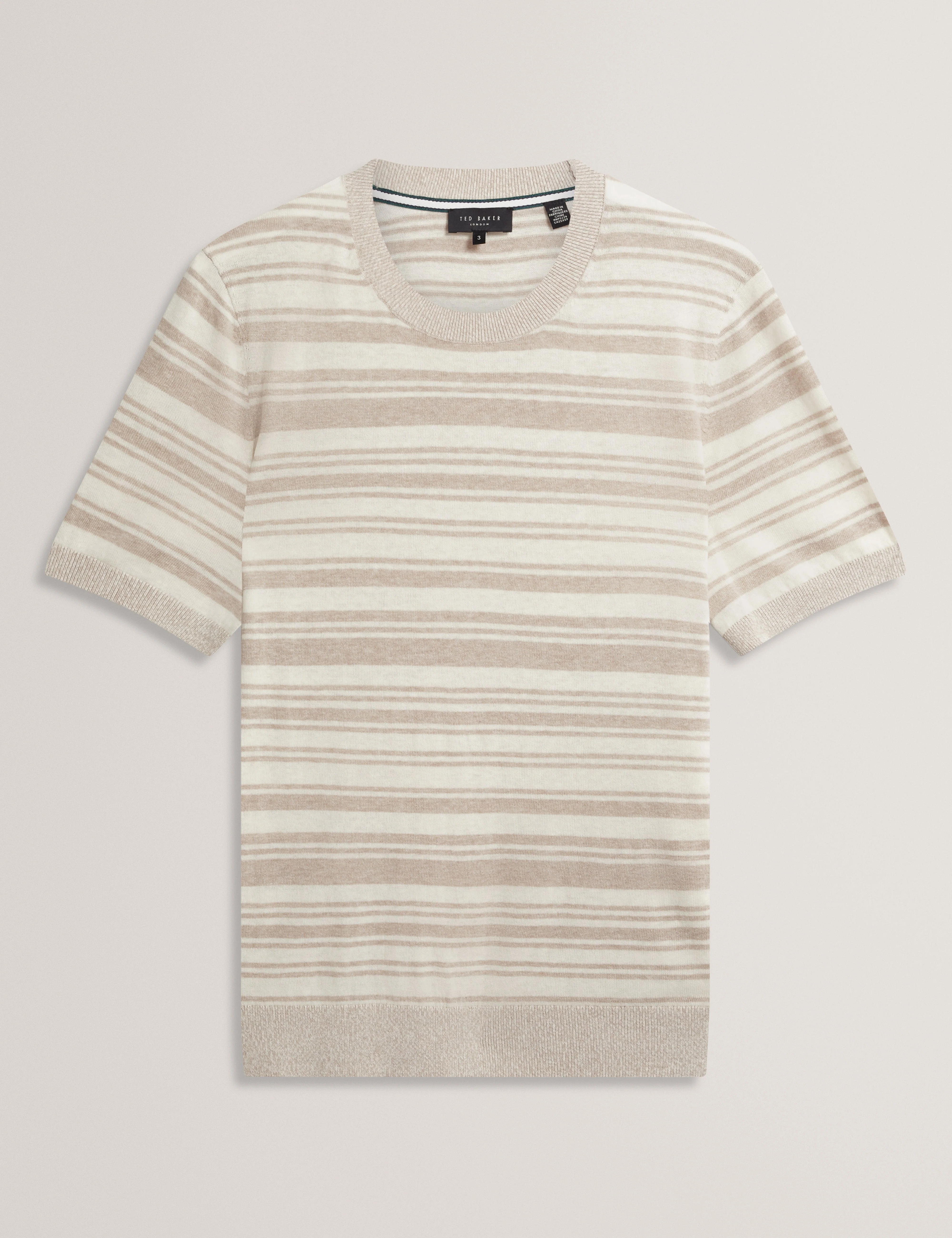 Ebrg Linen Blend Stripe Knitted T-Shirt Ecru - Image 7