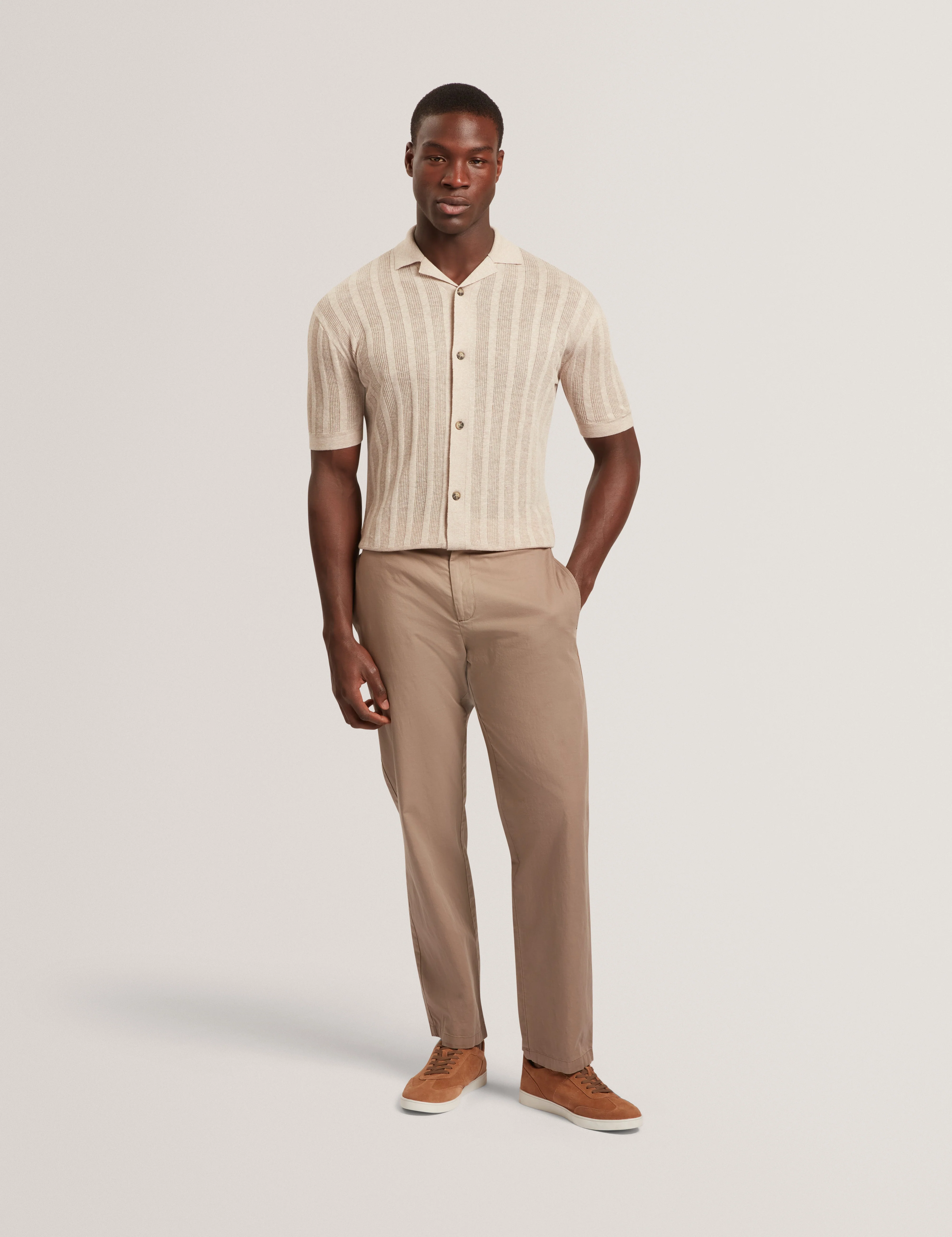 Edio Short Sleeve Stitch Interest Revere Collar Polo Ecru - Image 2