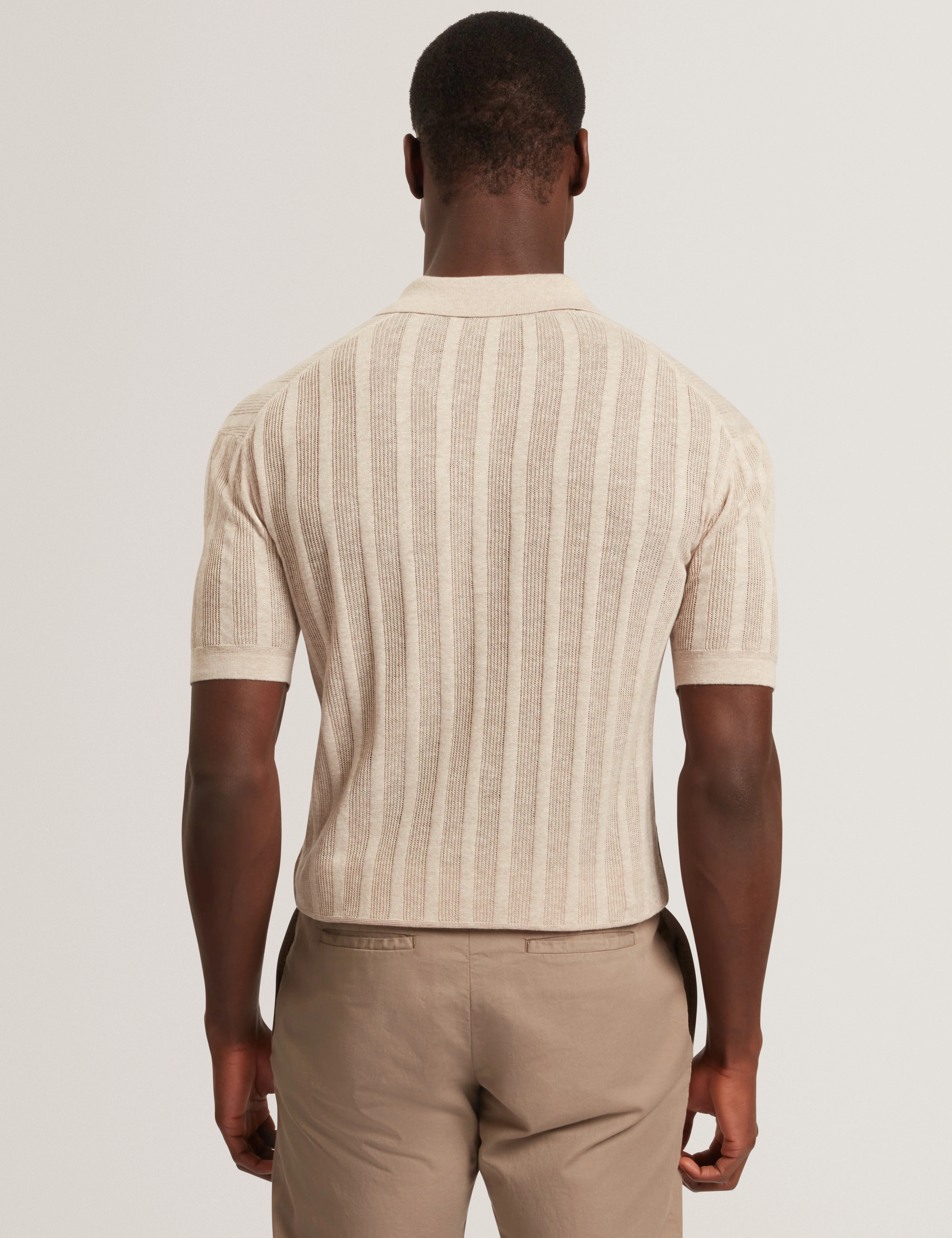 Edio Short Sleeve Stitch Interest Revere Collar Polo Ecru - Image 5