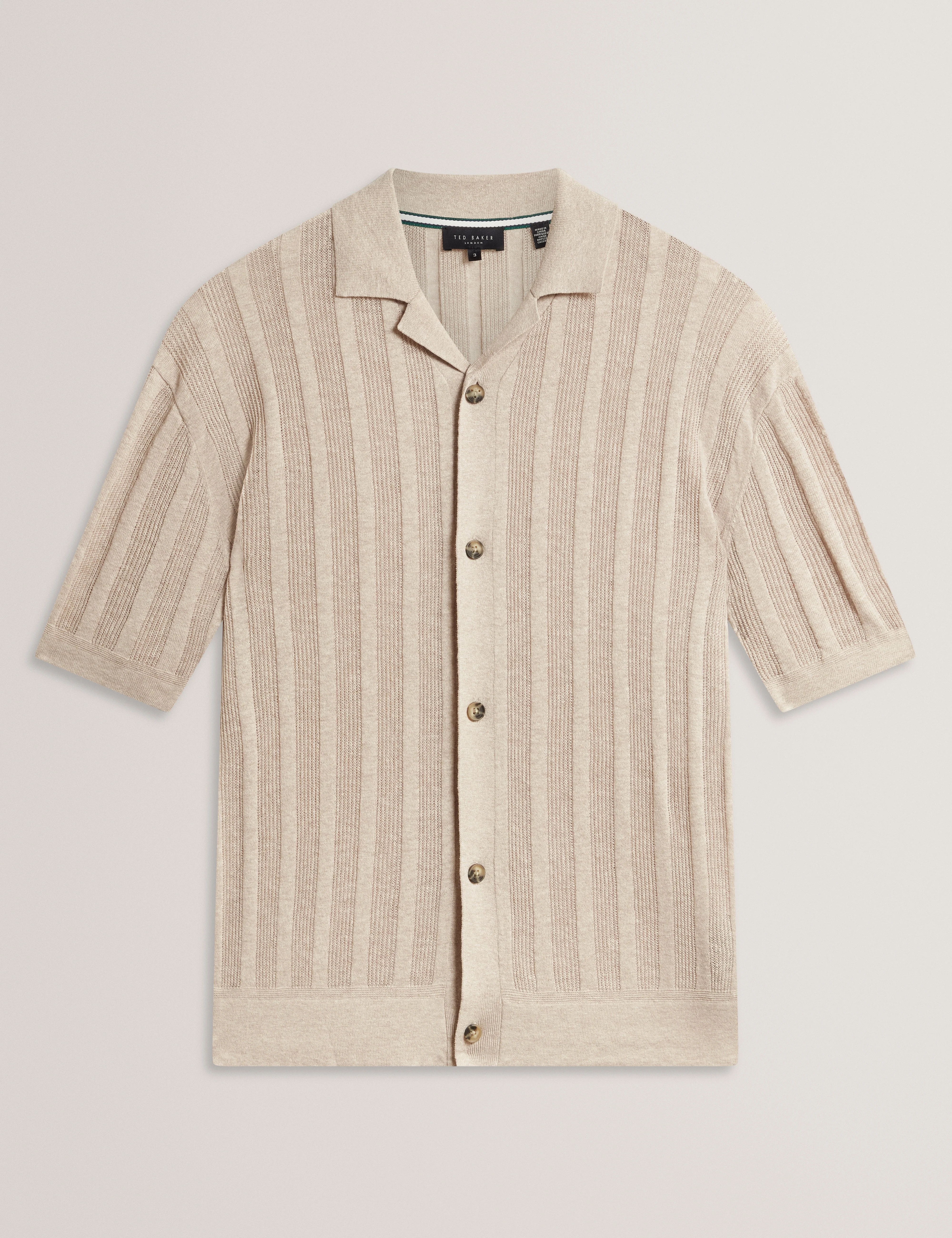 Edio Short Sleeve Stitch Interest Revere Collar Polo Ecru - Image 7