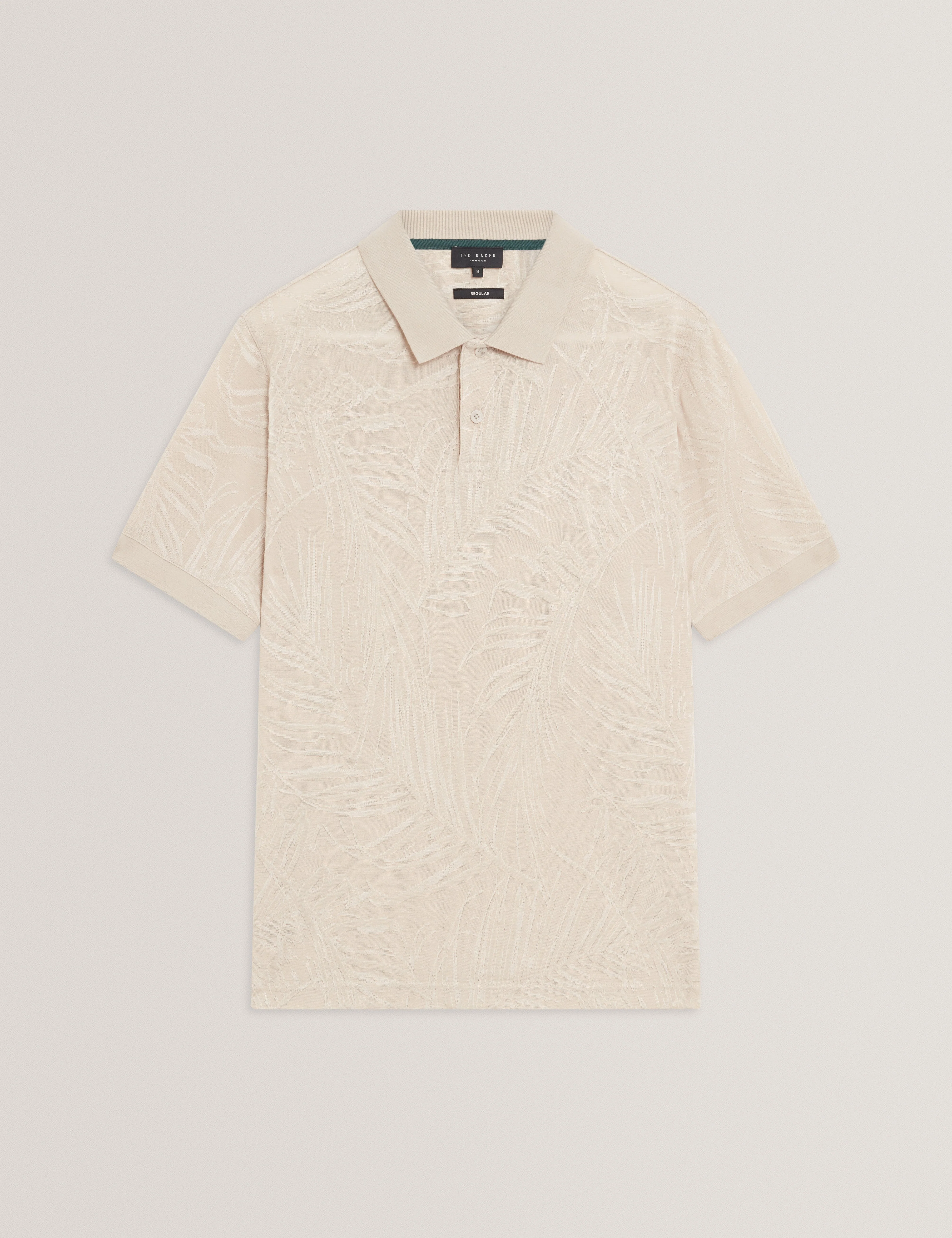 Edwine Short Sleeve Regular Jacquard Leaf Polo Beige - Image 8