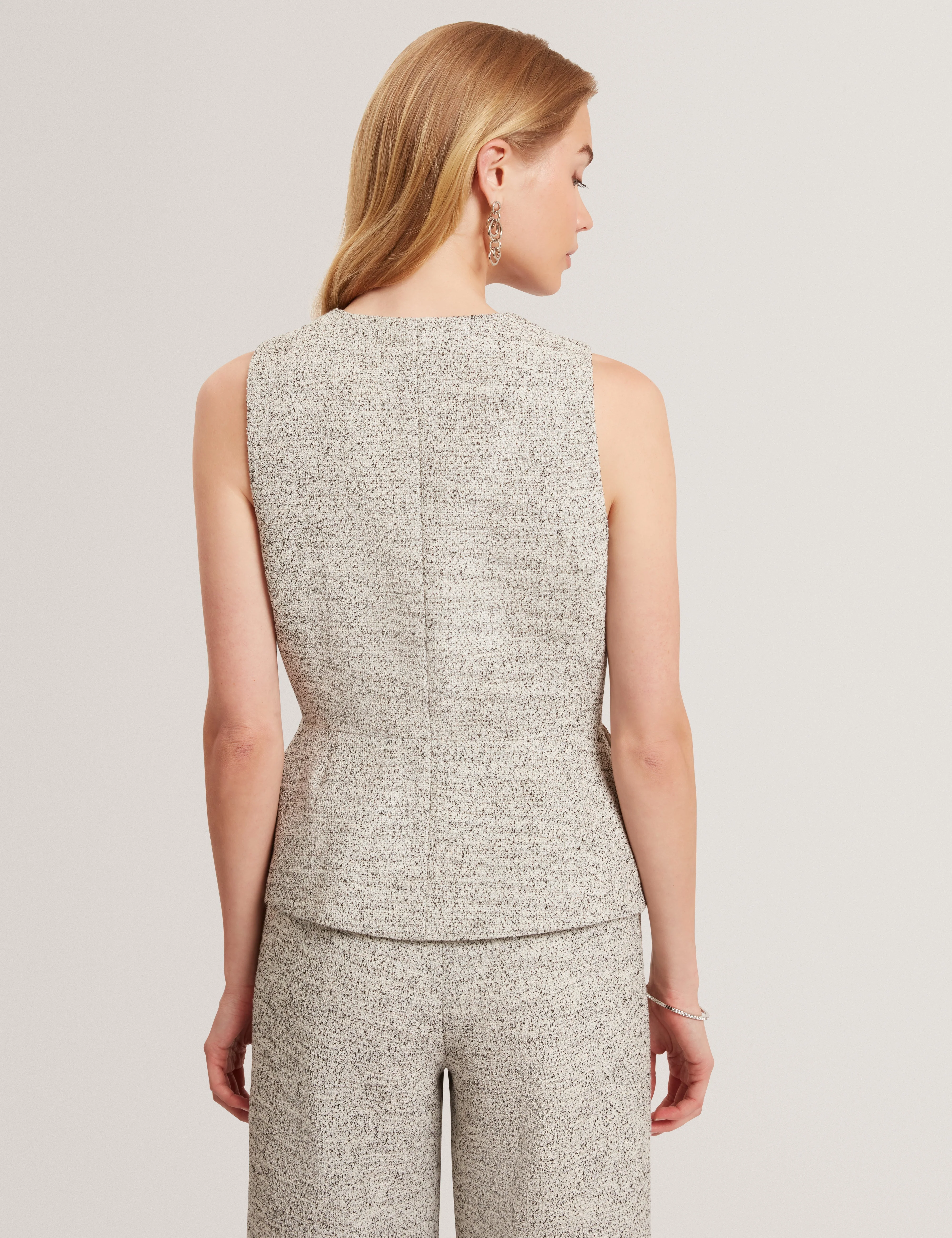 Ekaaw Tailored Boucle Fitted Waistcoat Ivory - Image 5