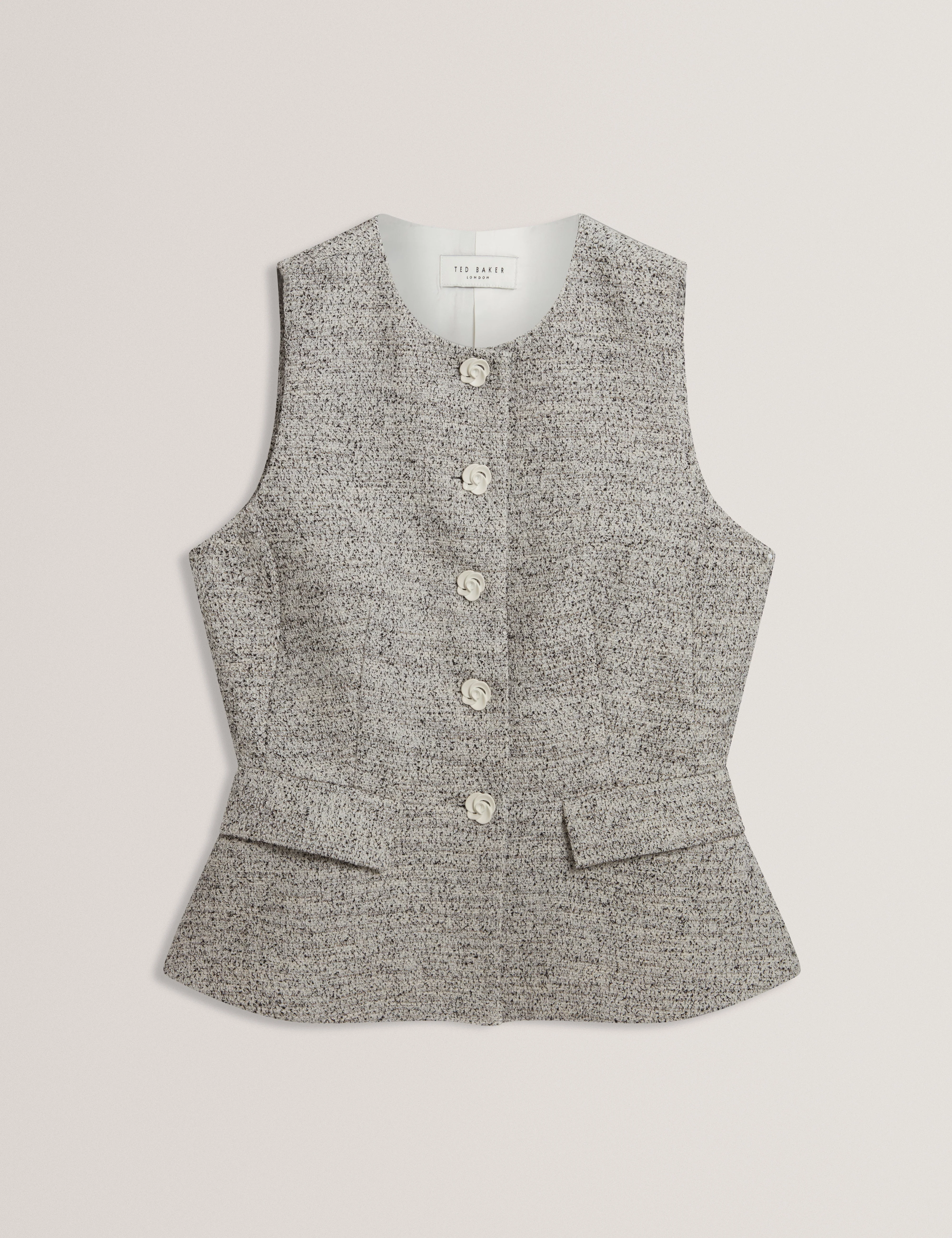 Ekaaw Tailored Boucle Fitted Waistcoat Ivory - Image 7