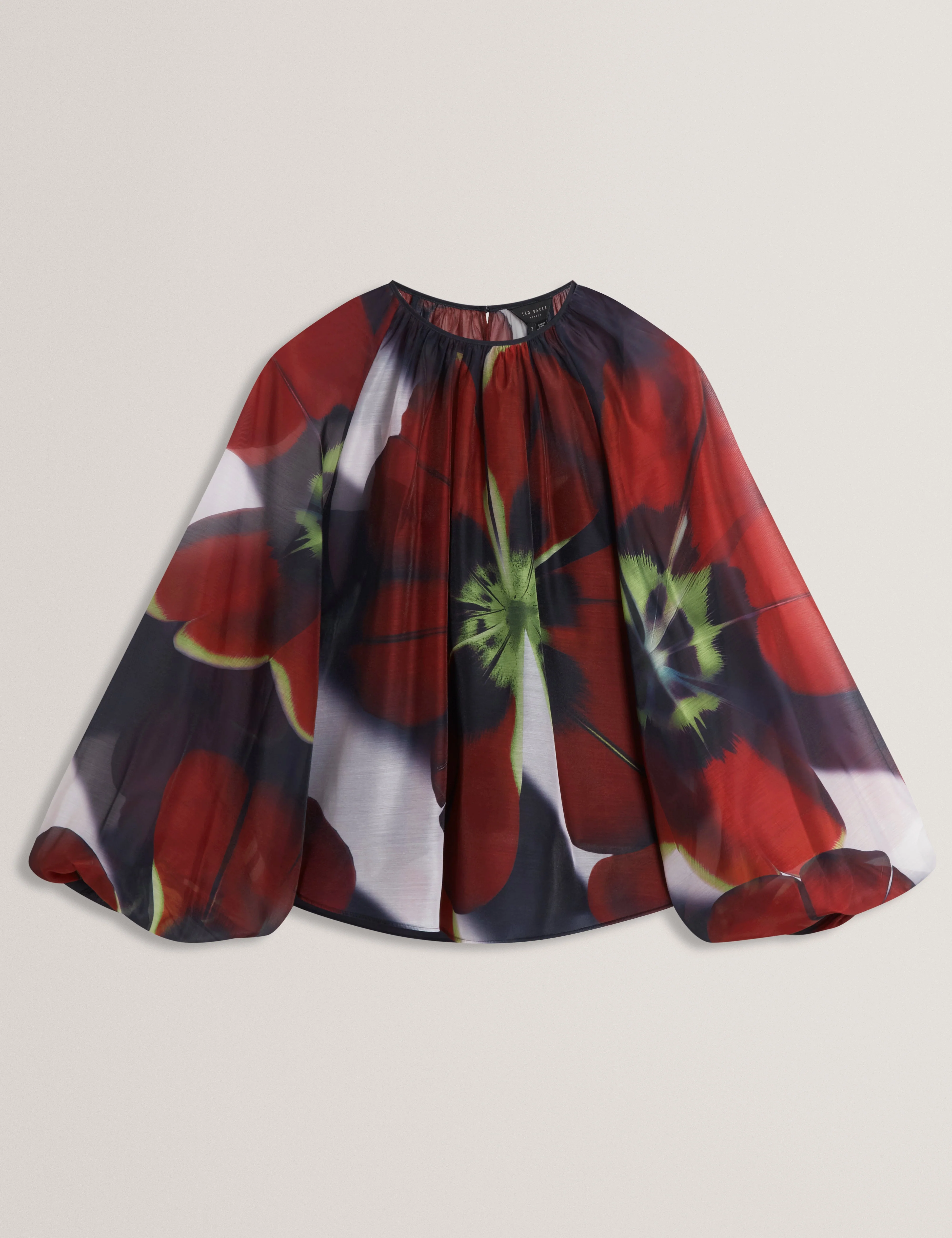 Elaia Printed Organza Puff Sleeve Blouse Navy - Image 7