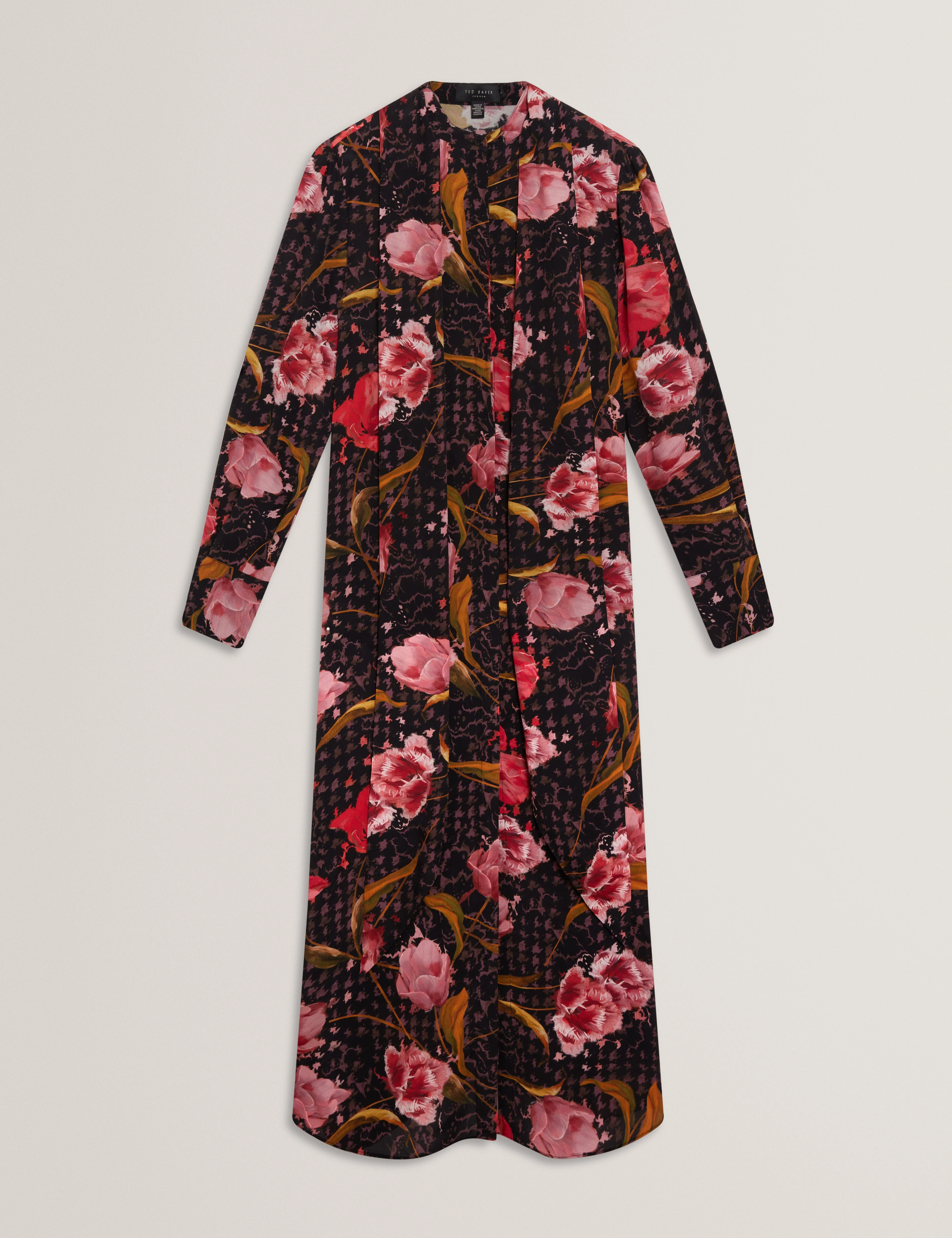 Elann Printed Tie Neck Midi Shirt Dress Black - Image 6