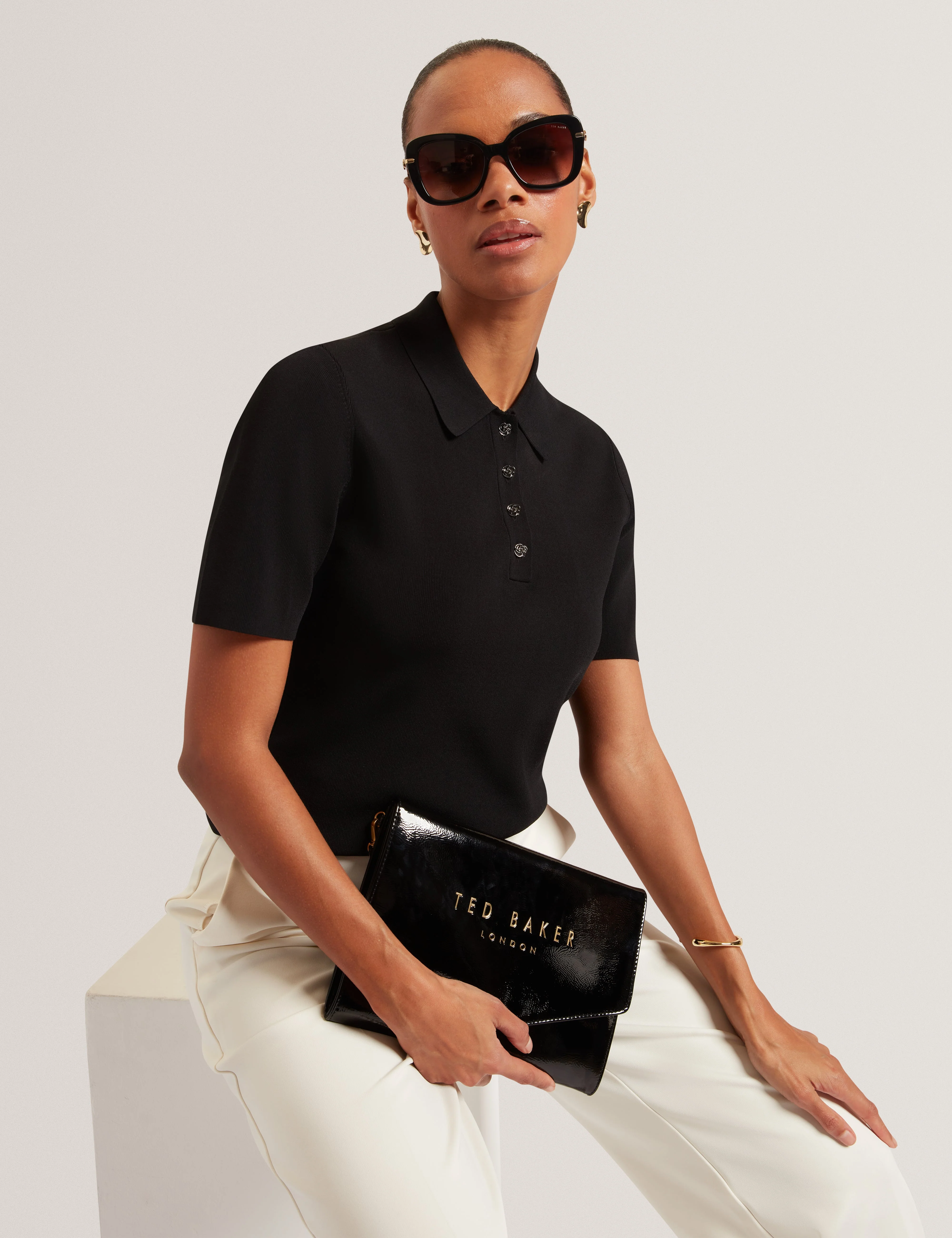 Elbeth Knitted Short Sleeve Polo Black