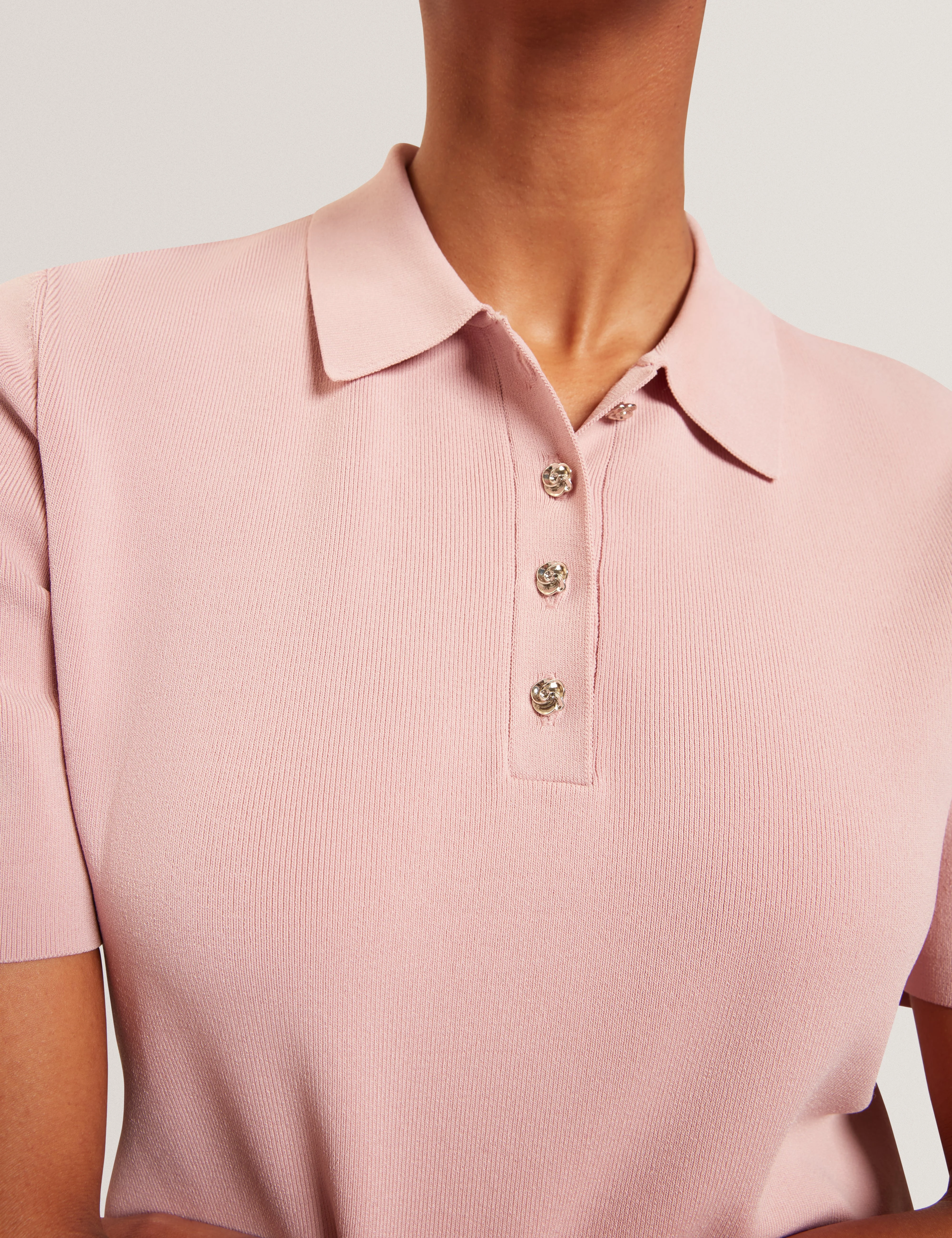Elbeth Knitted Short Sleeve Polo Dusky-Pink - Image 4