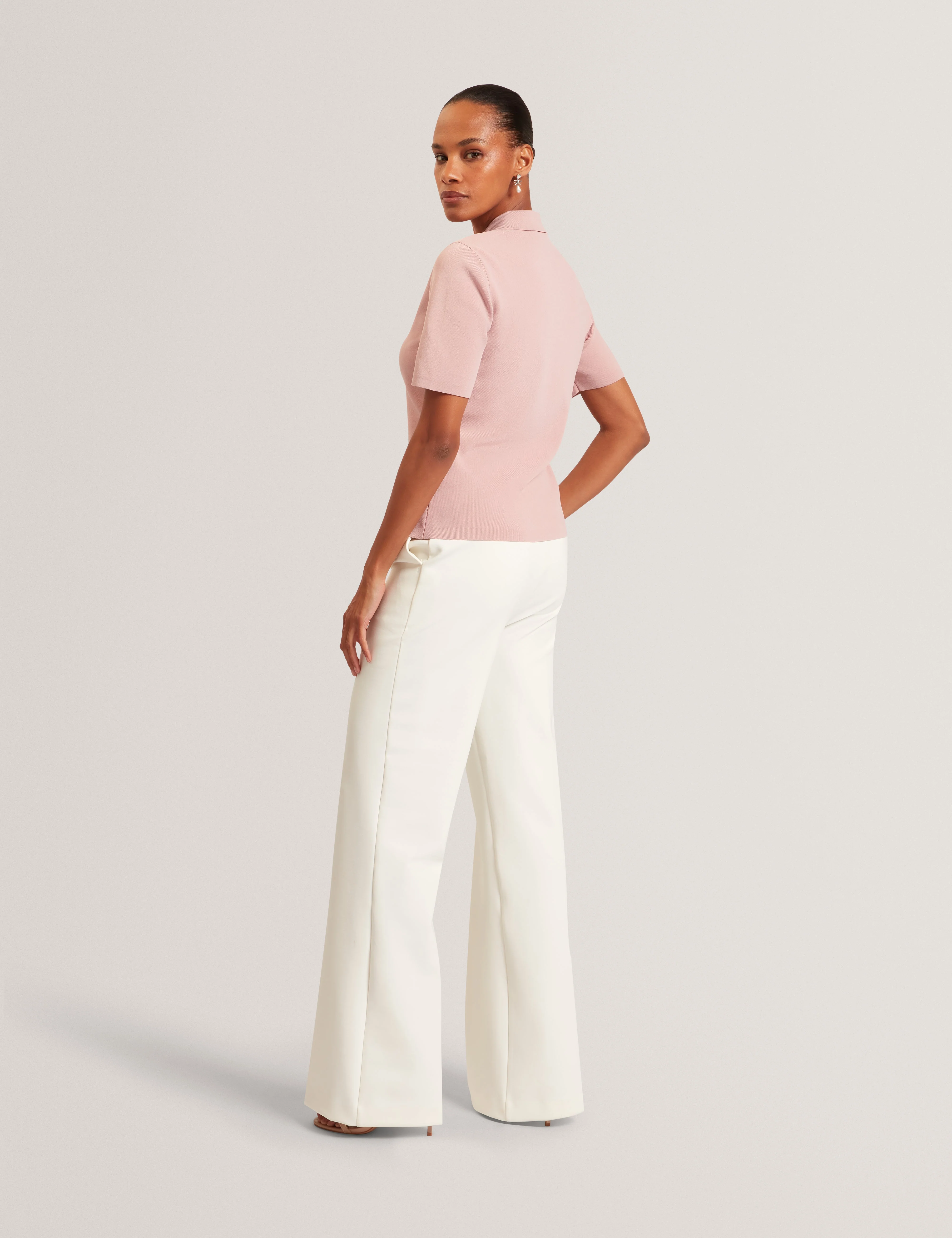 Elbeth Knitted Short Sleeve Polo Dusky-Pink - Image 5