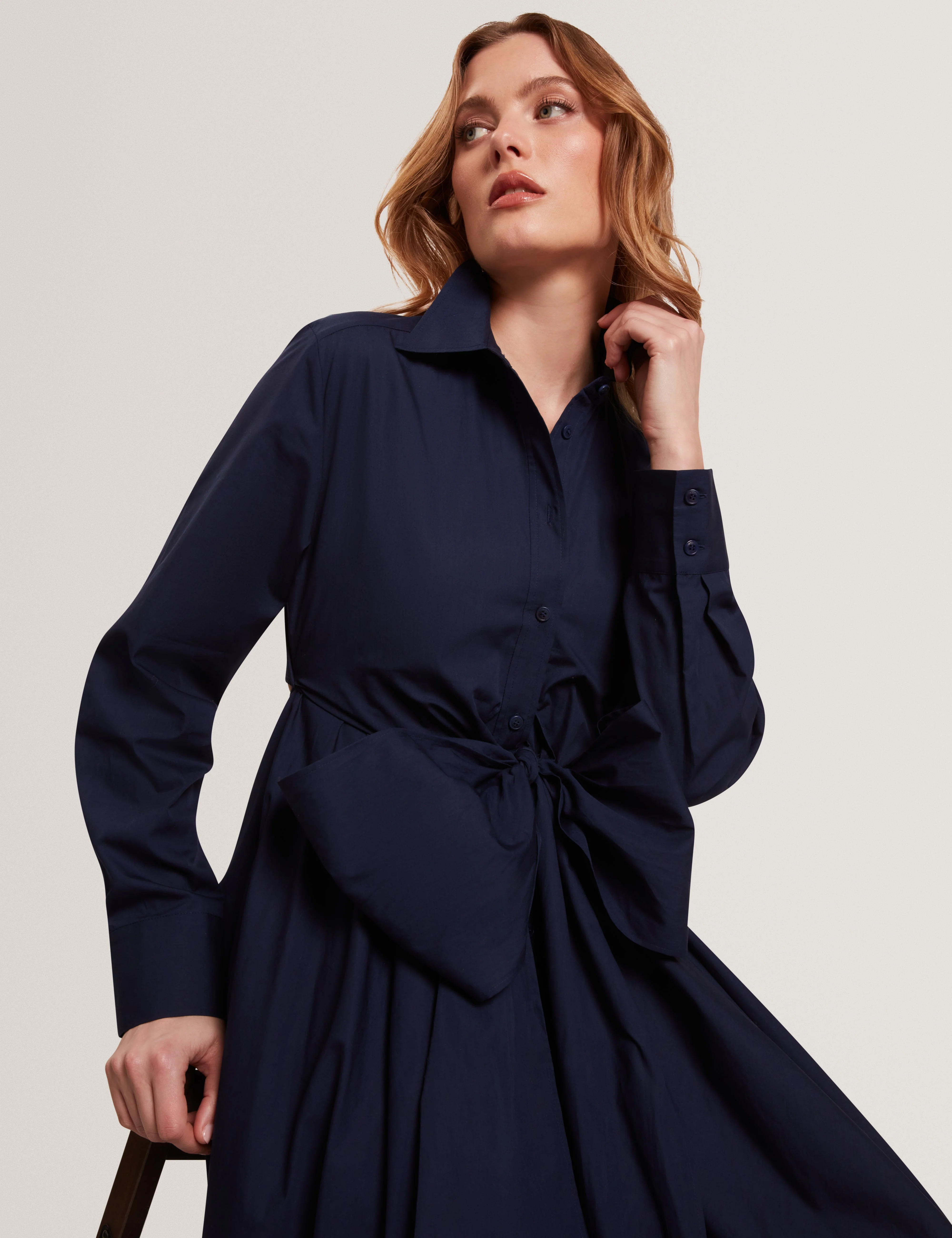 Ellisia Wrap Shirt Midi Dress Navy - Image 2