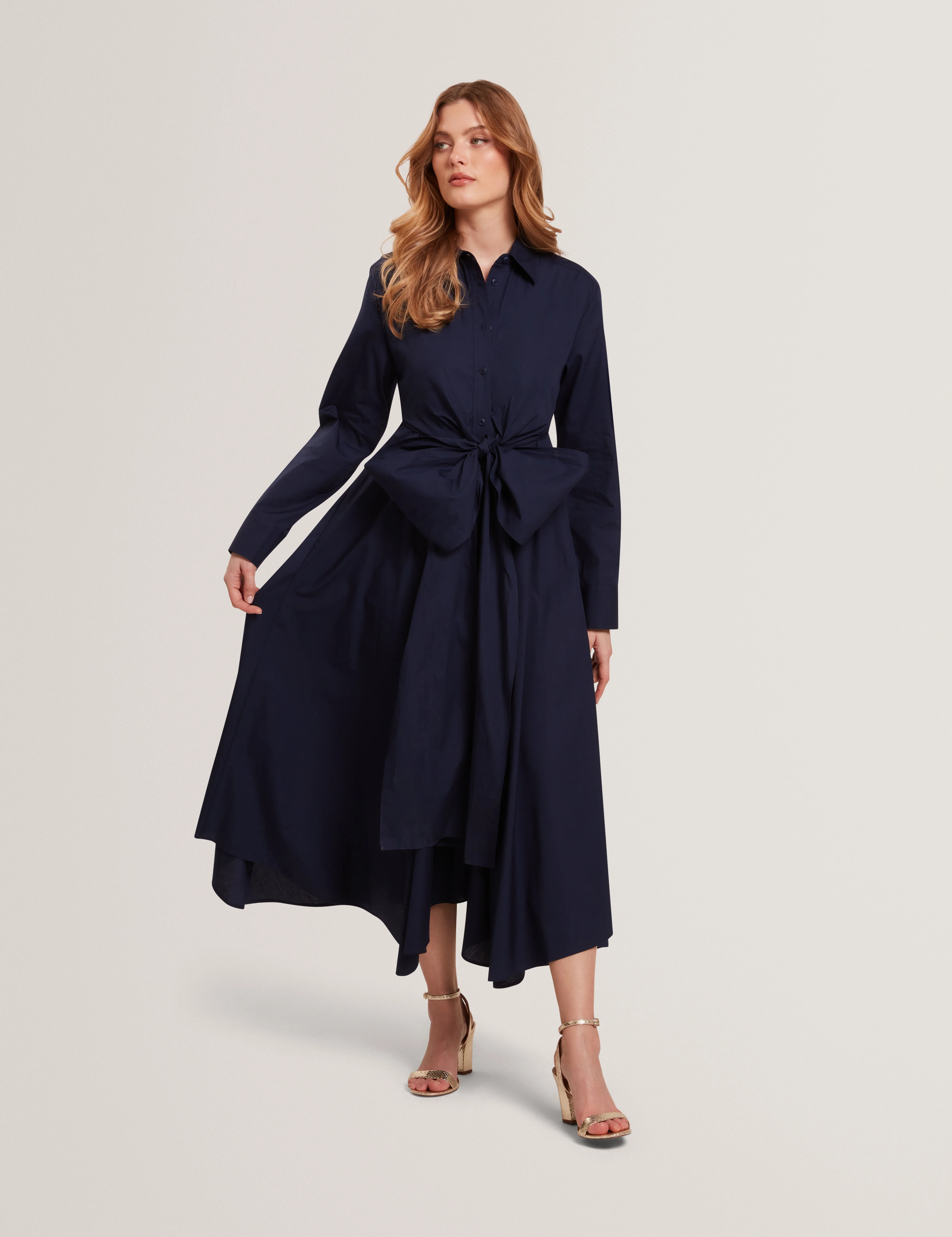 Ellisia Wrap Shirt Midi Dress Navy - Image 4