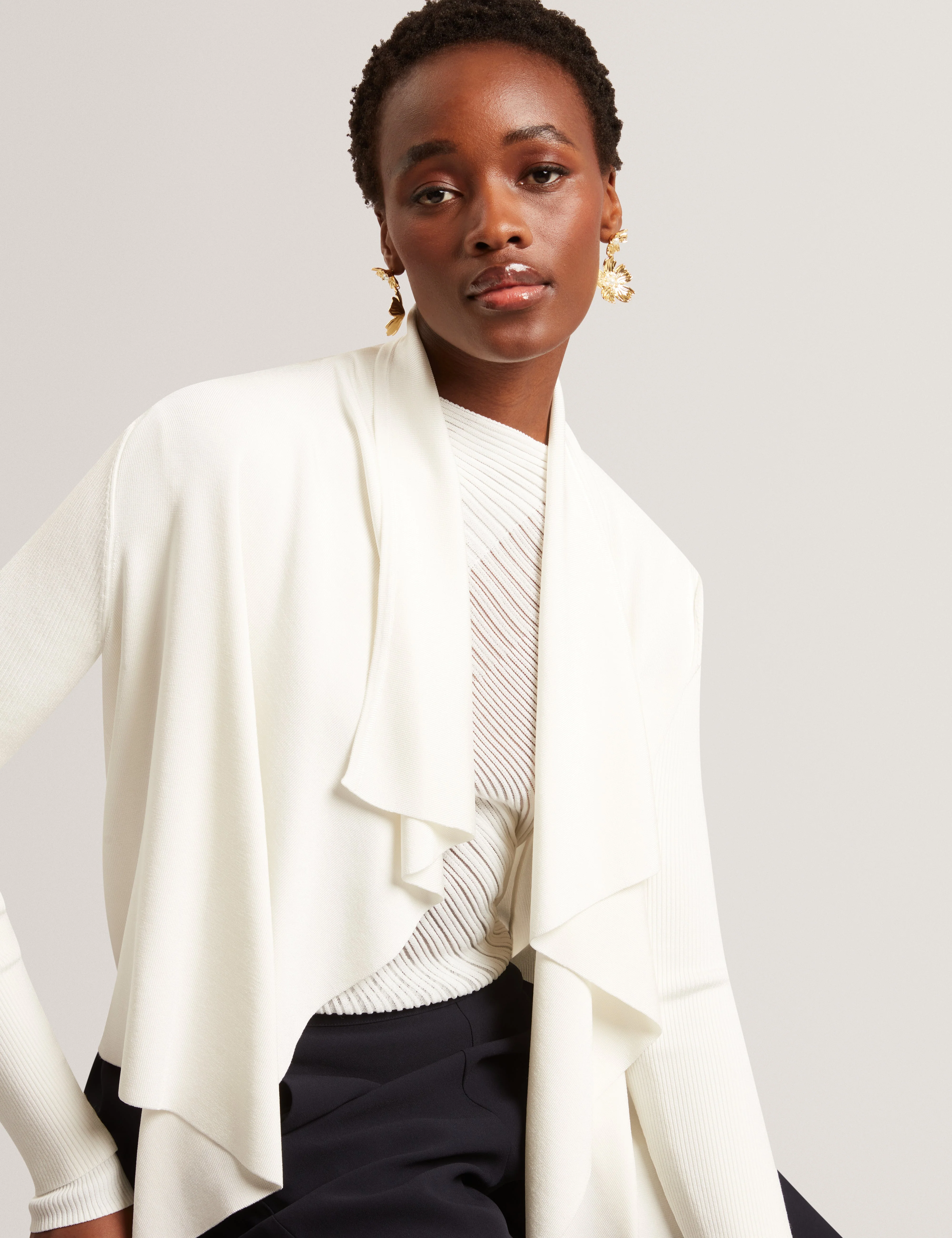 Elliyy Waterfall Front Cardigan Ivory - Image 2