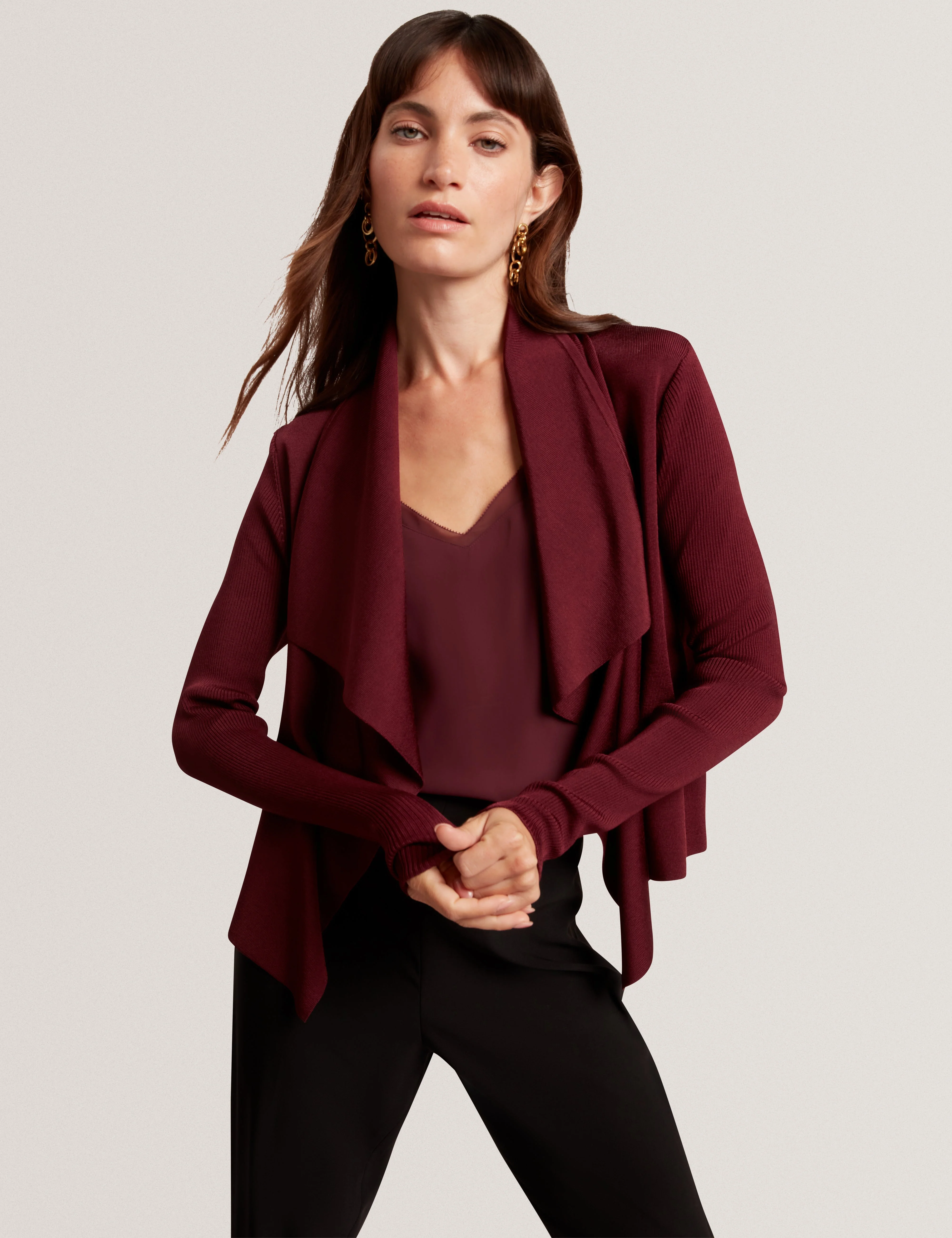 Elliyy Waterfall Front Cardigan Maroon
