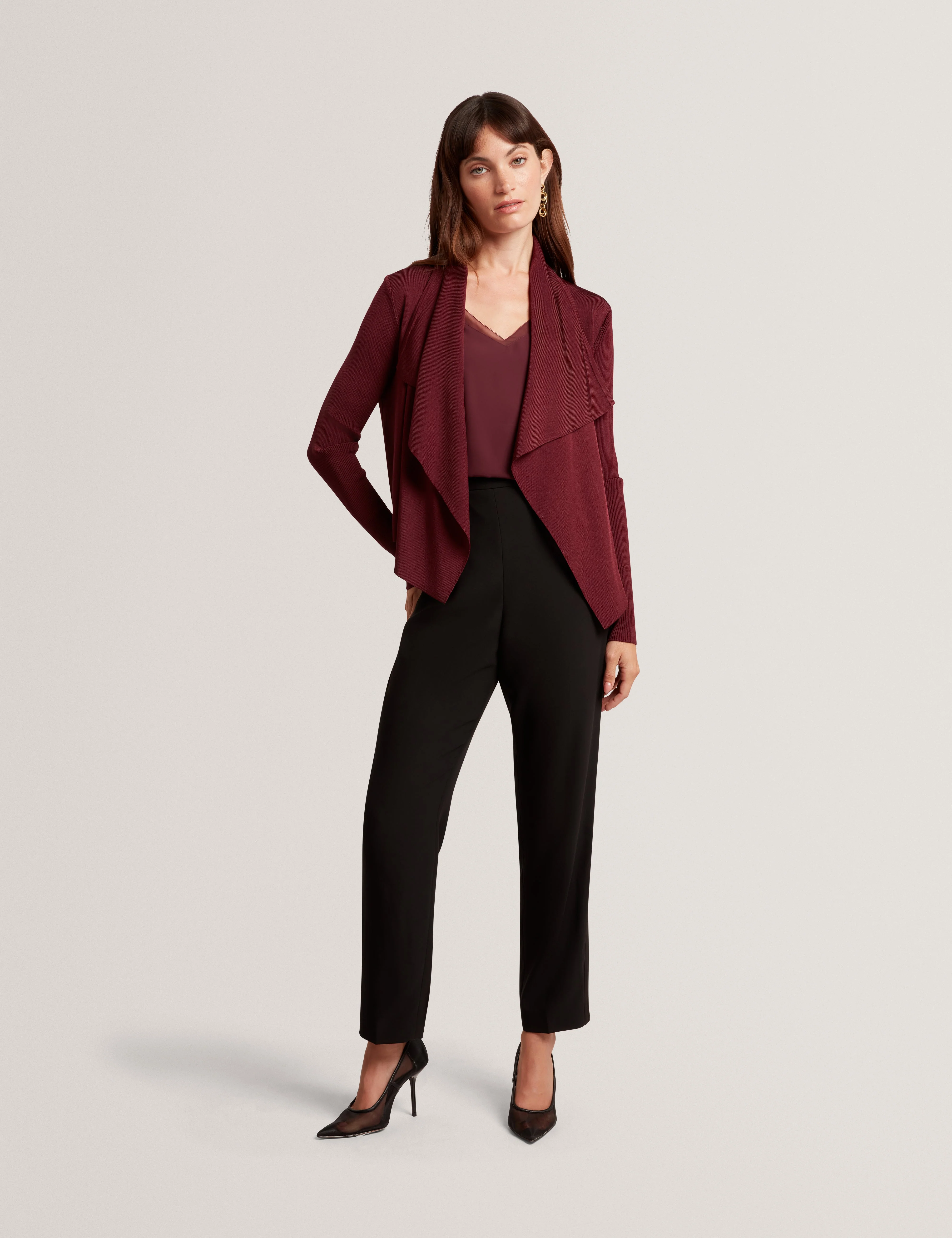 Elliyy Waterfall Front Cardigan Maroon - Image 2