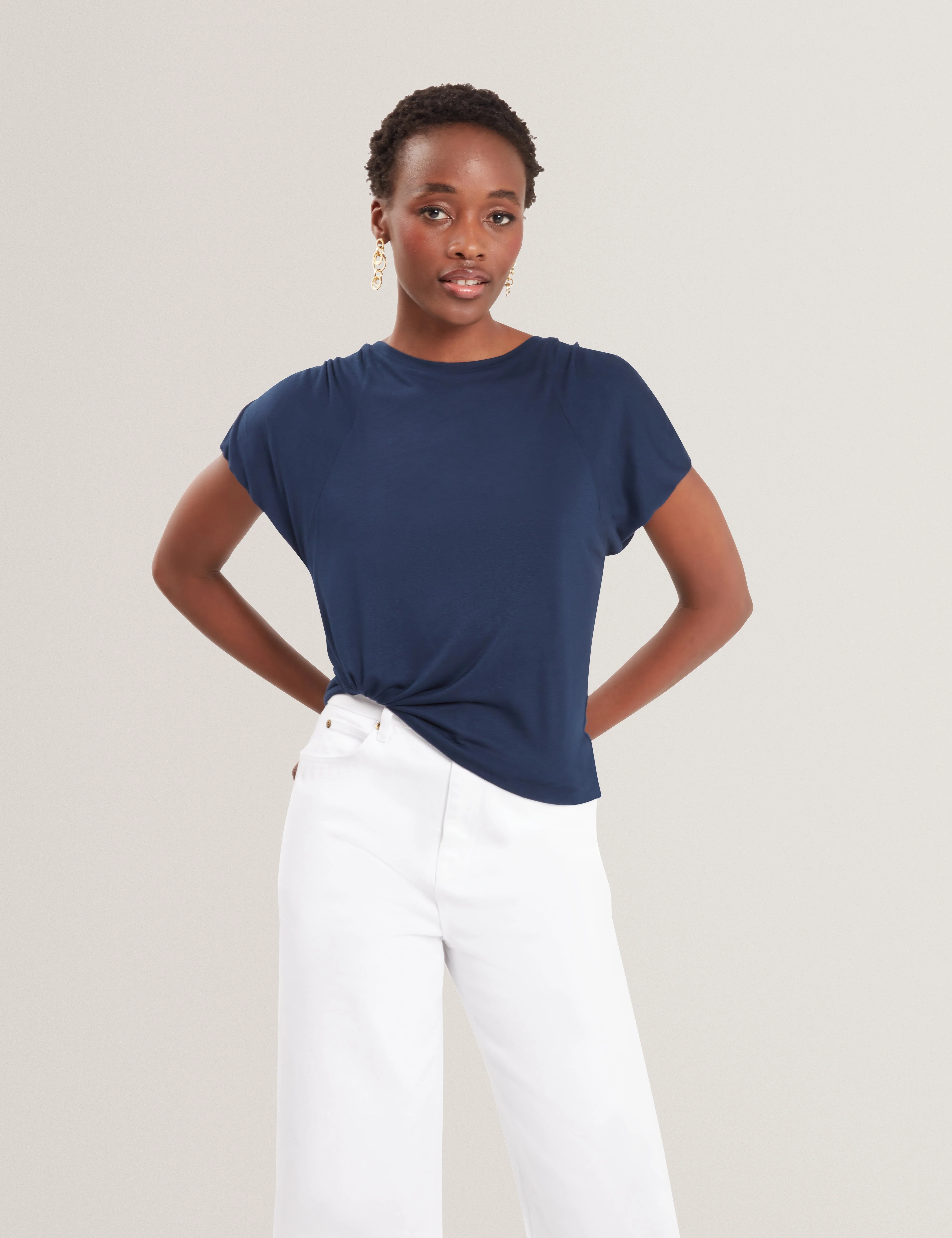 Elmie Gather Shoulder Detail Tee Dk-Blue