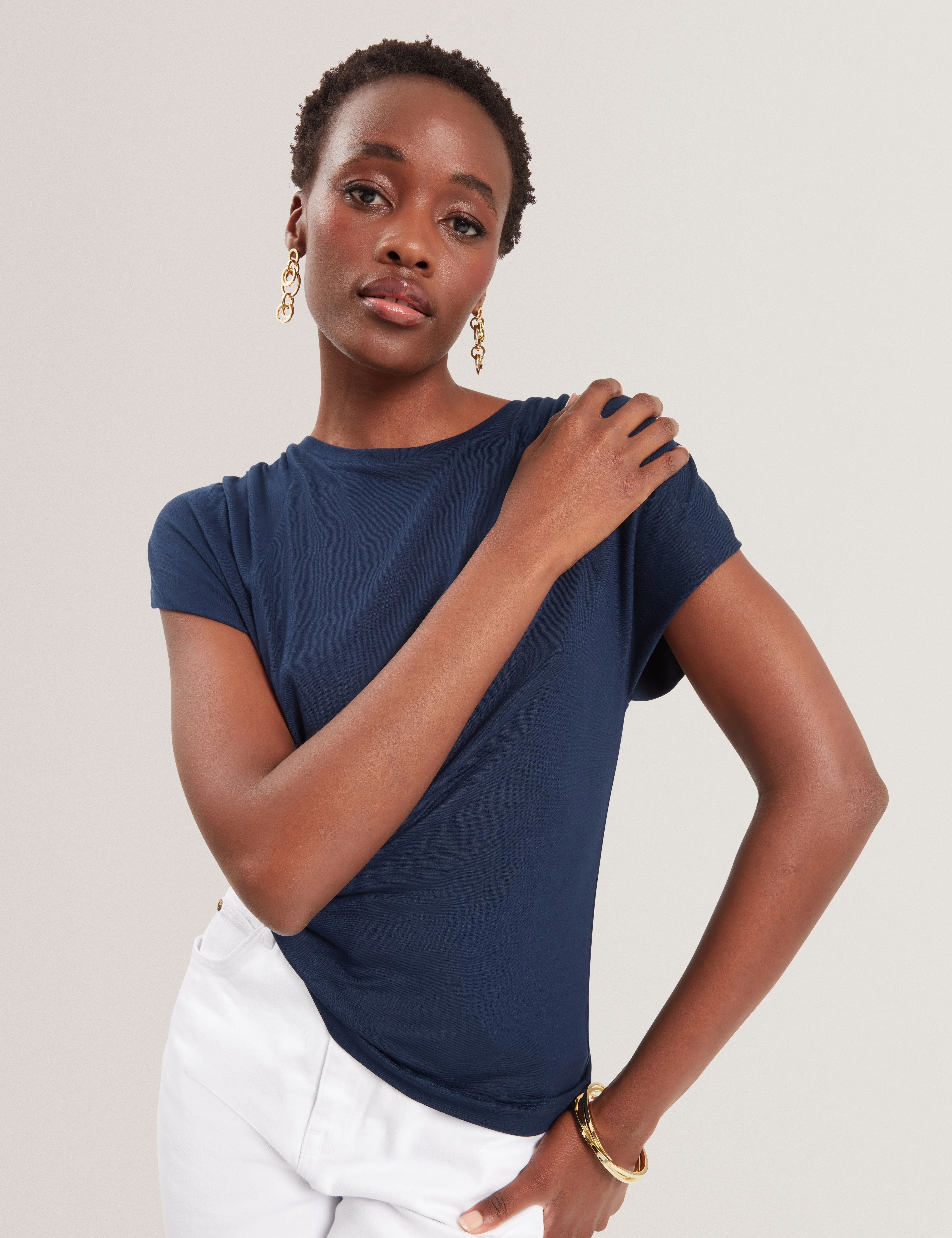 Elmie Gather Shoulder Detail Tee Dk-Blue - Image 2