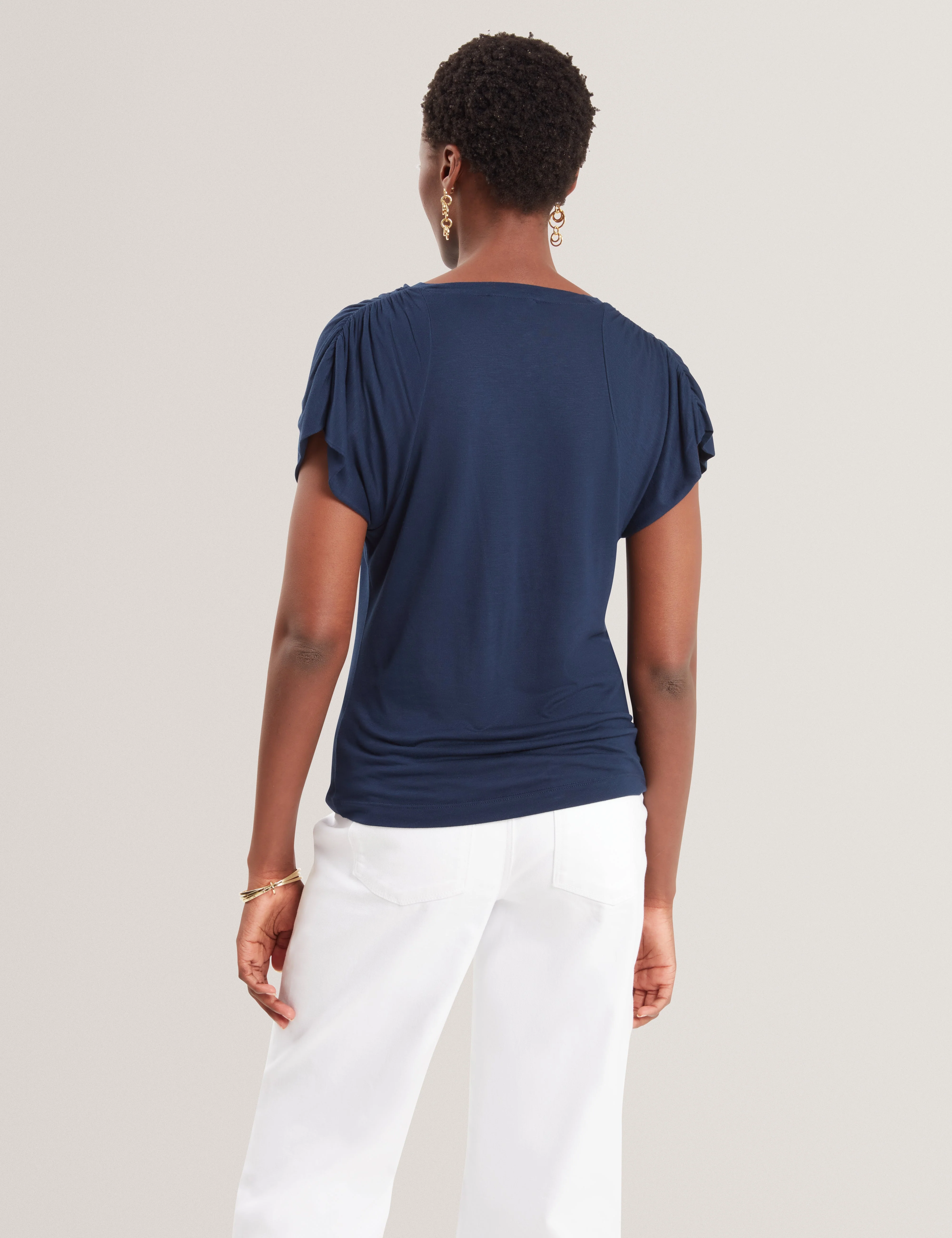Elmie Gather Shoulder Detail Tee Dk-Blue - Image 4