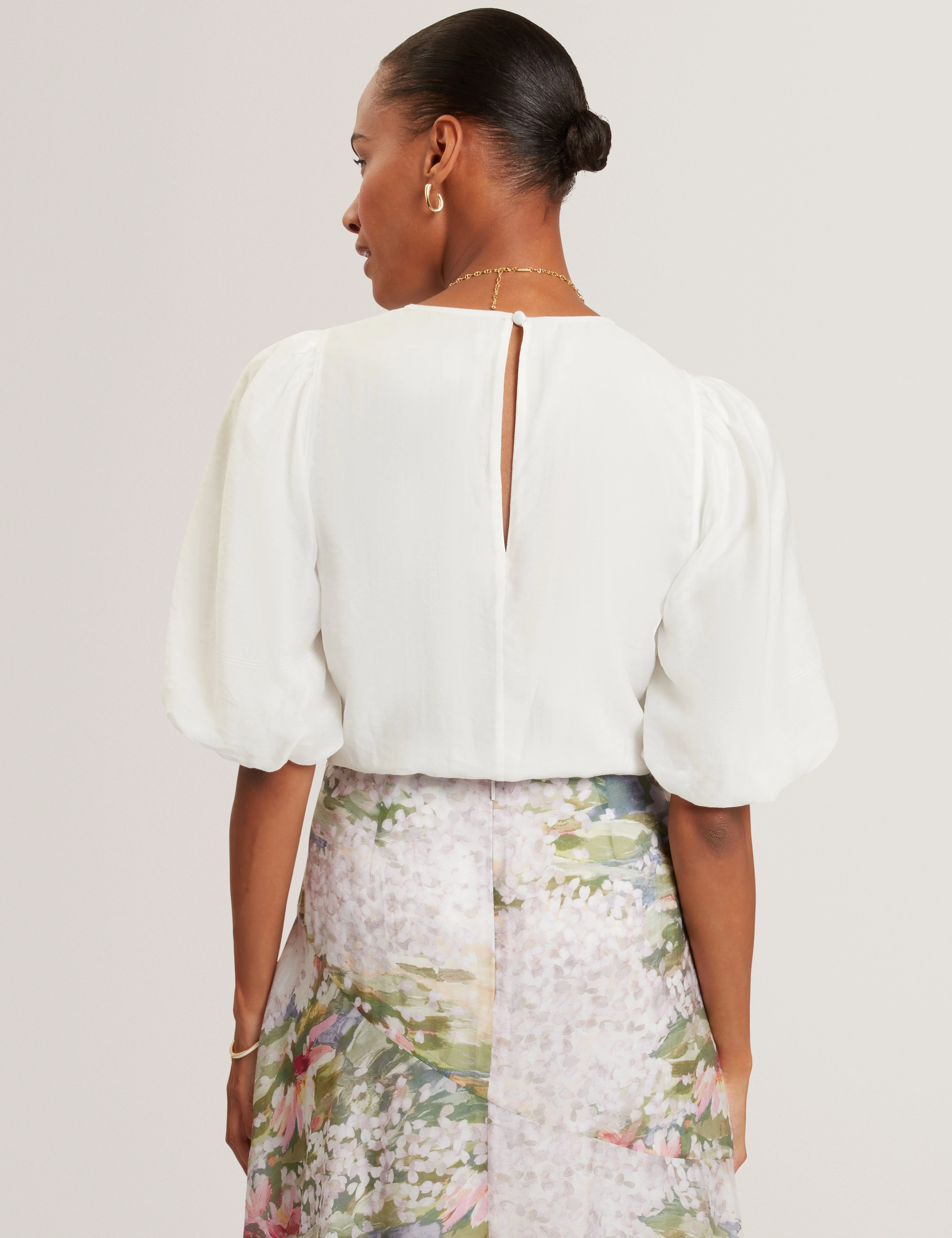 Elni Puff Sleeve Top Ivory - Image 5