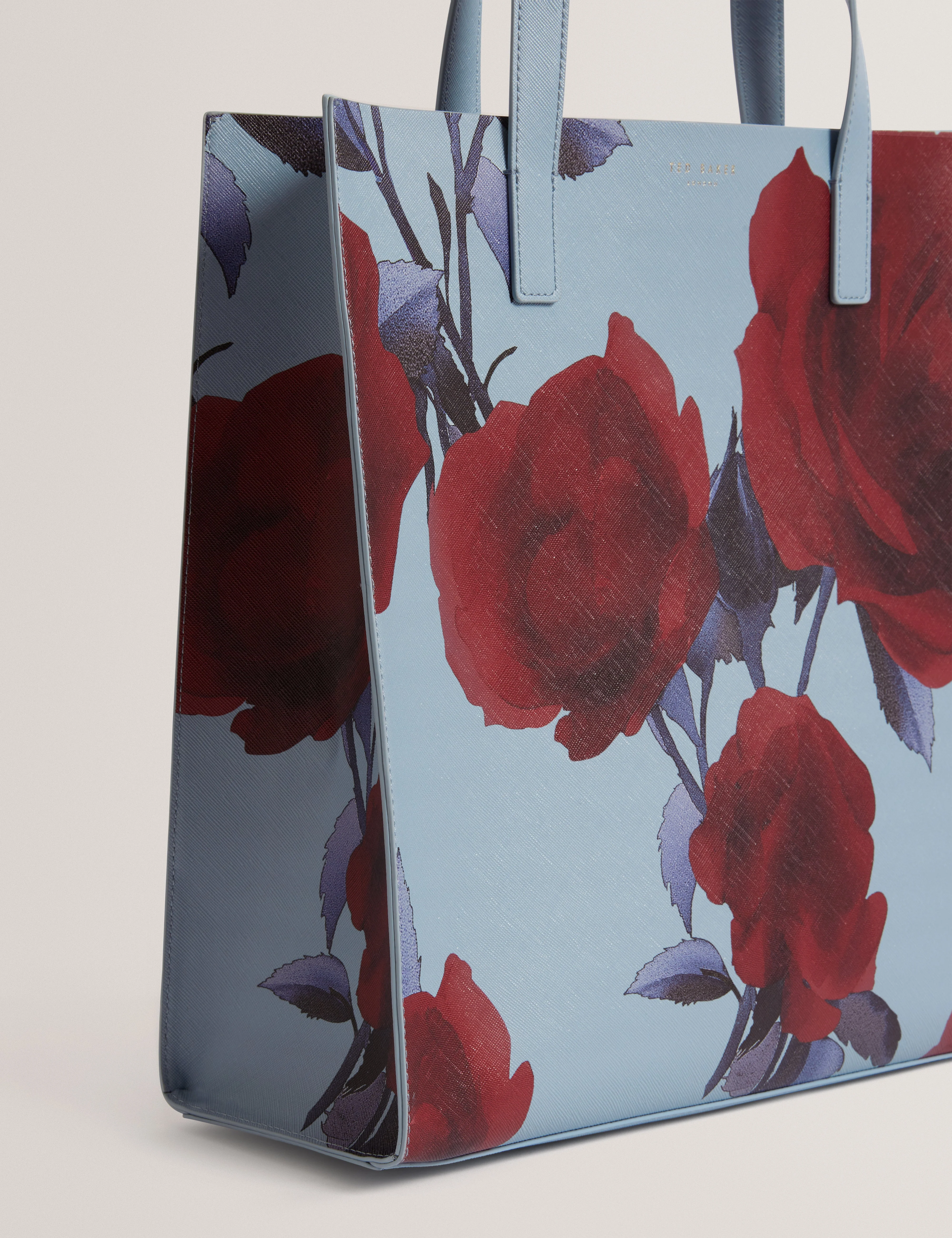 Elyzaa Large Rose Print Icon Bag Mid-Blue - Image 3