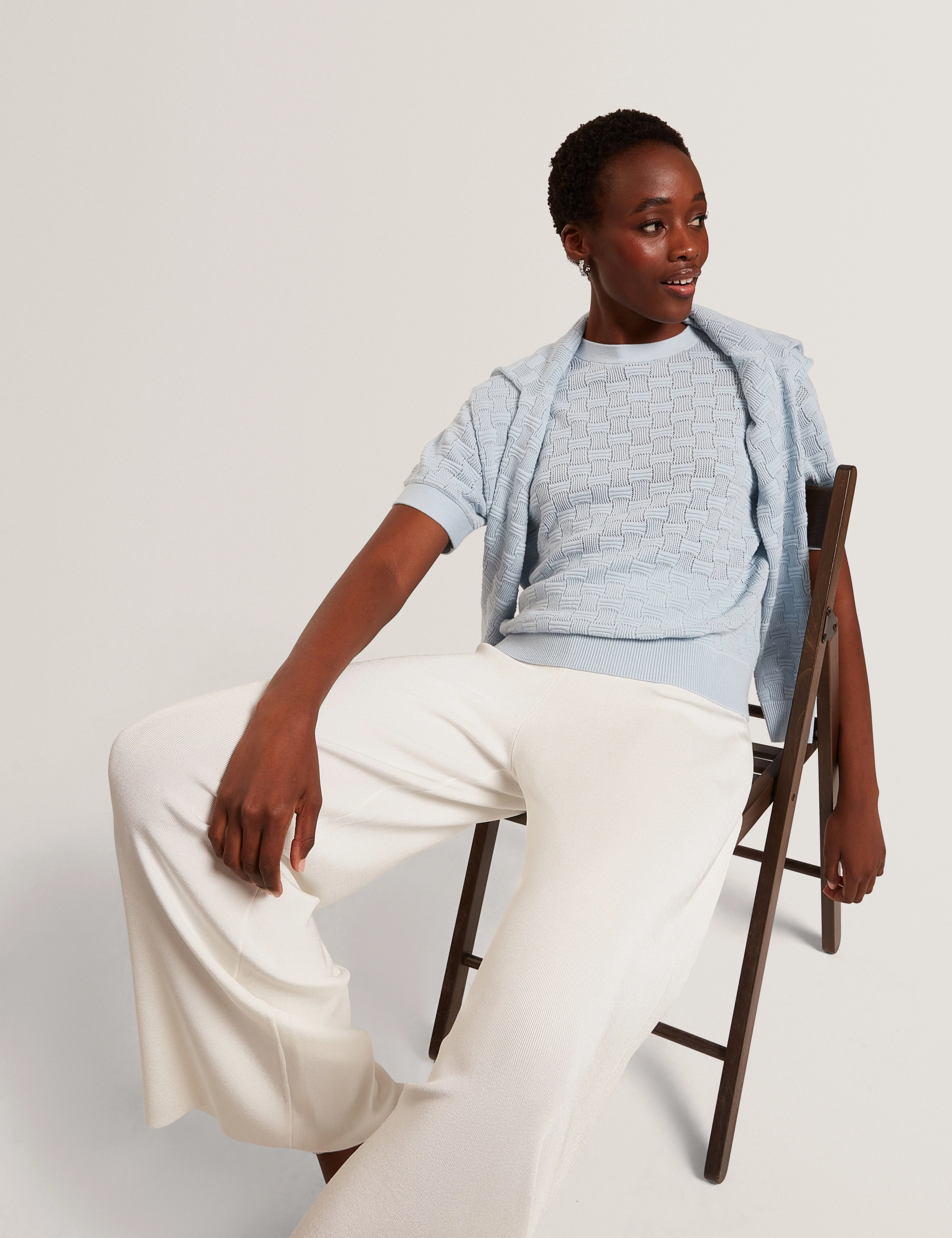Emeta Touch Of Silk Knitted Crew Neck Tee Pl-Blue - Image 2