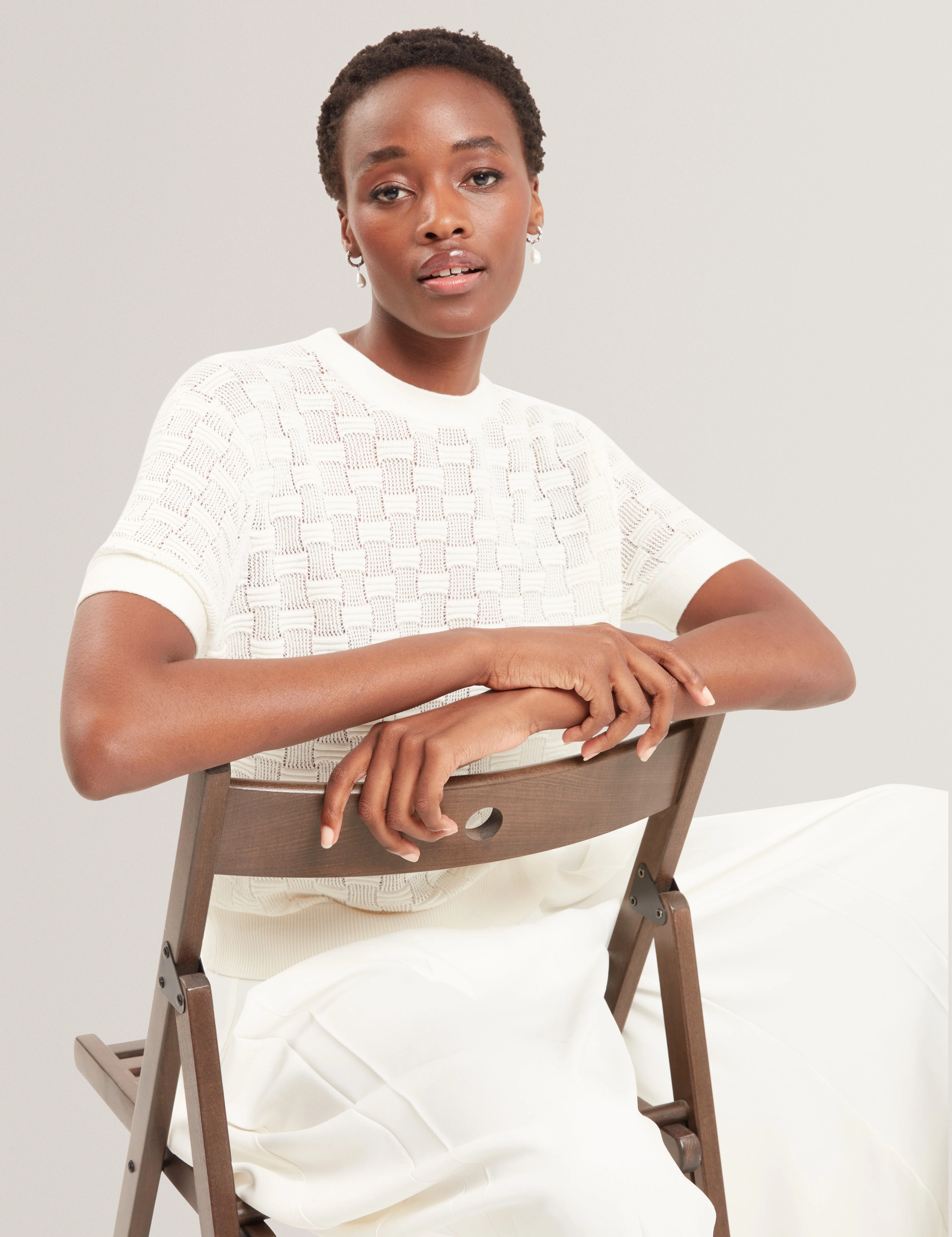 Emeta Touch Of Silk Knitted Crew Neck Tee White - Image 3