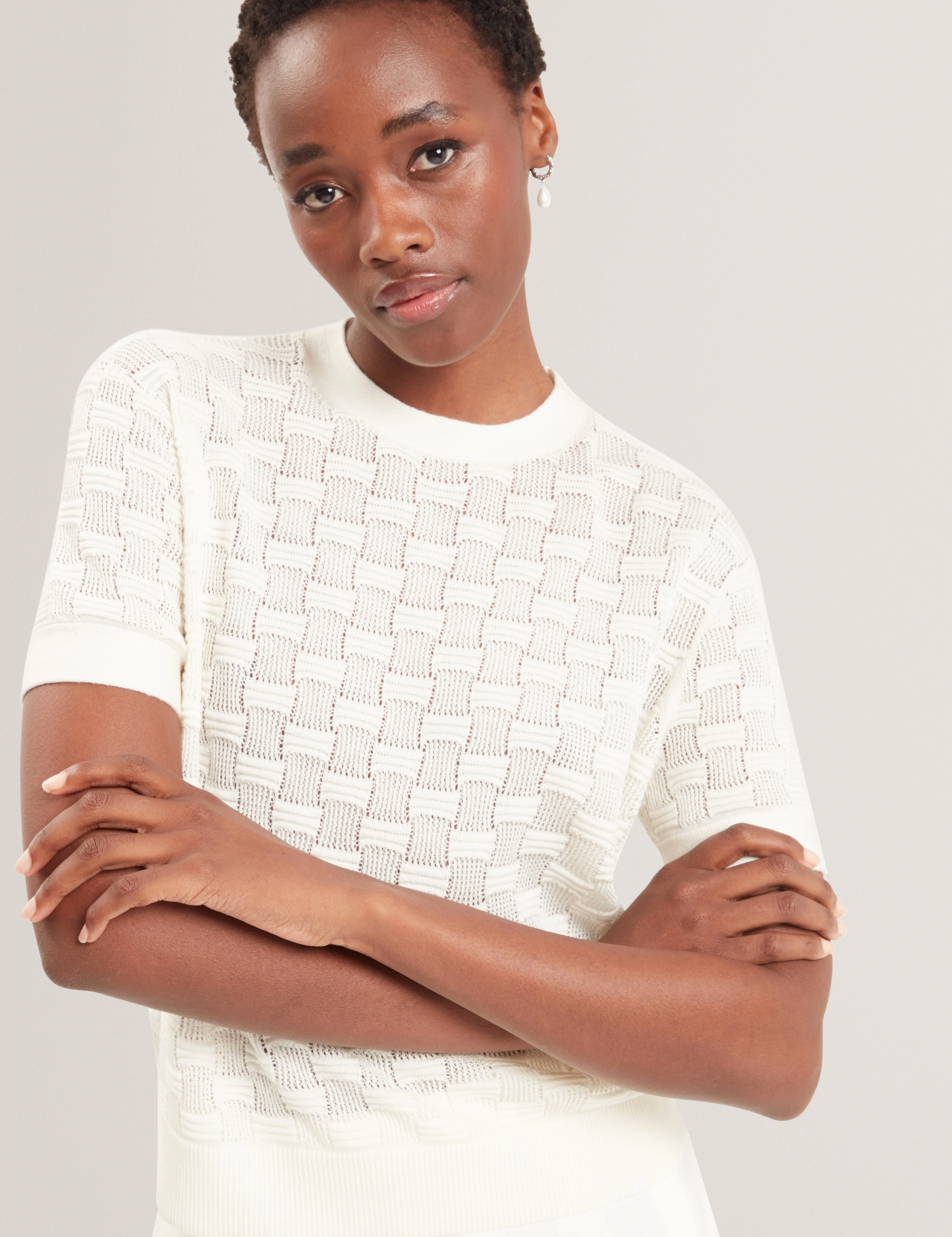 Emeta Touch Of Silk Knitted Crew Neck Tee White - Image 5