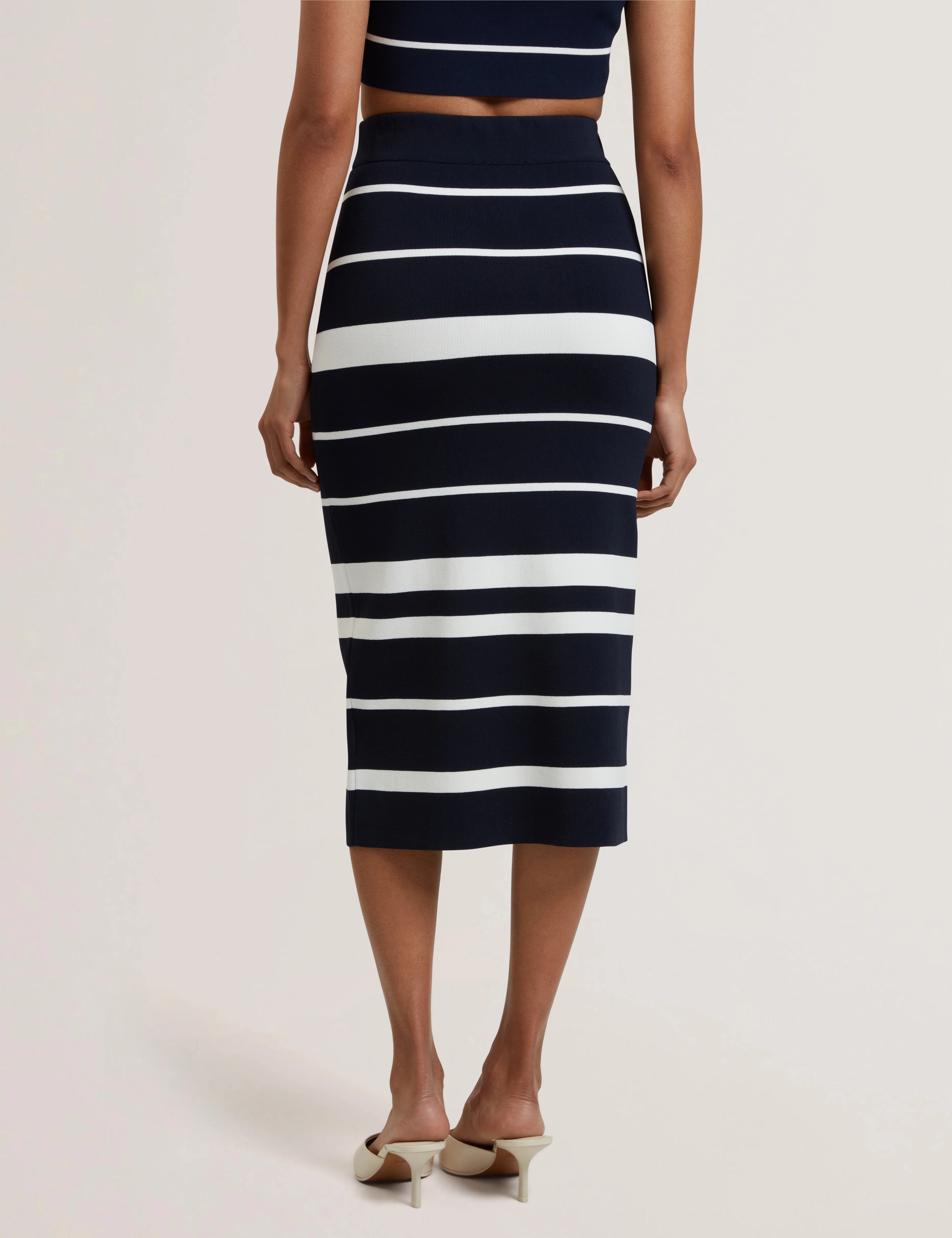 Emiliha Striped Bodycon Knit Skirt Navy - Image 5