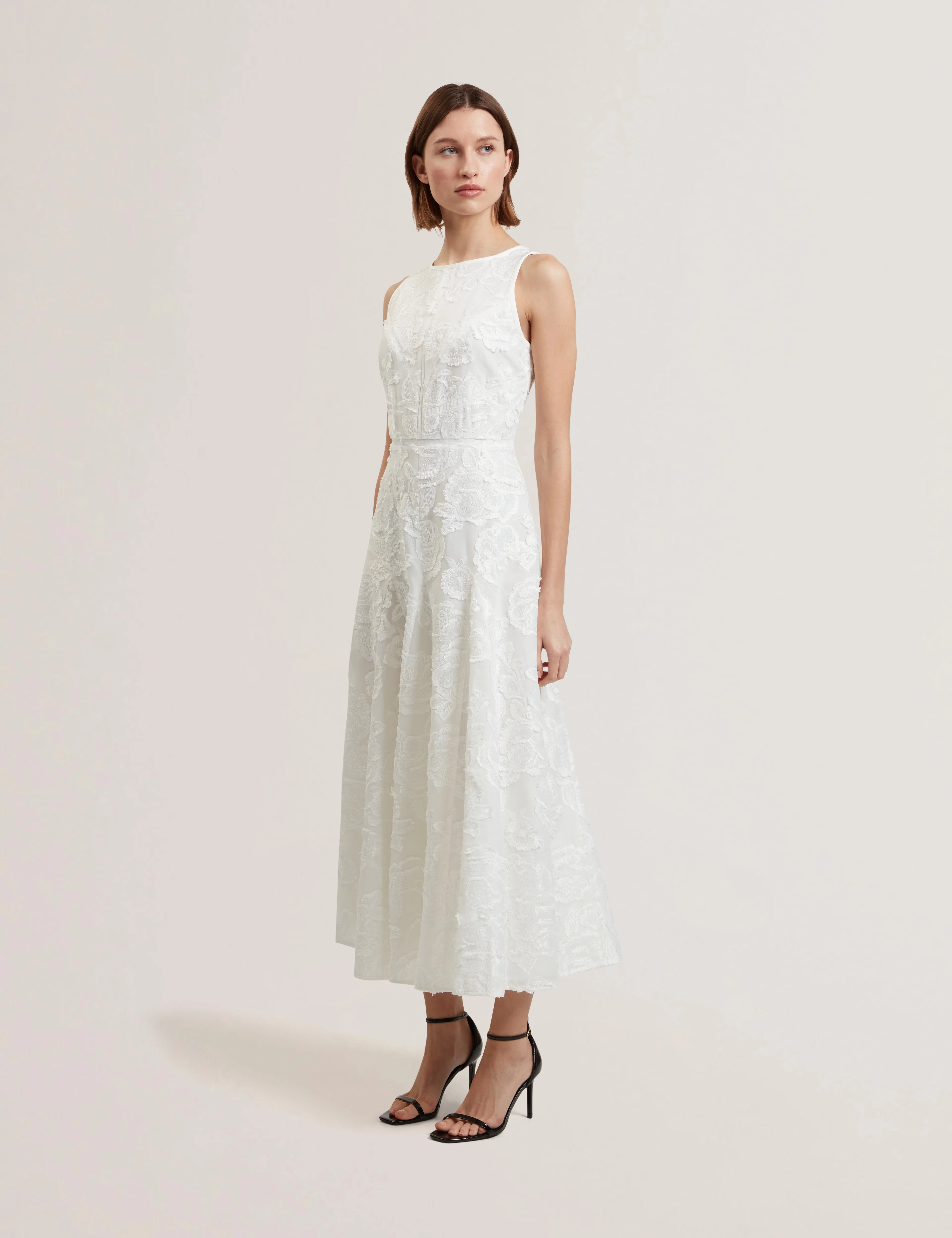 Enkoaa Binding Detail Textured Midi Dress White