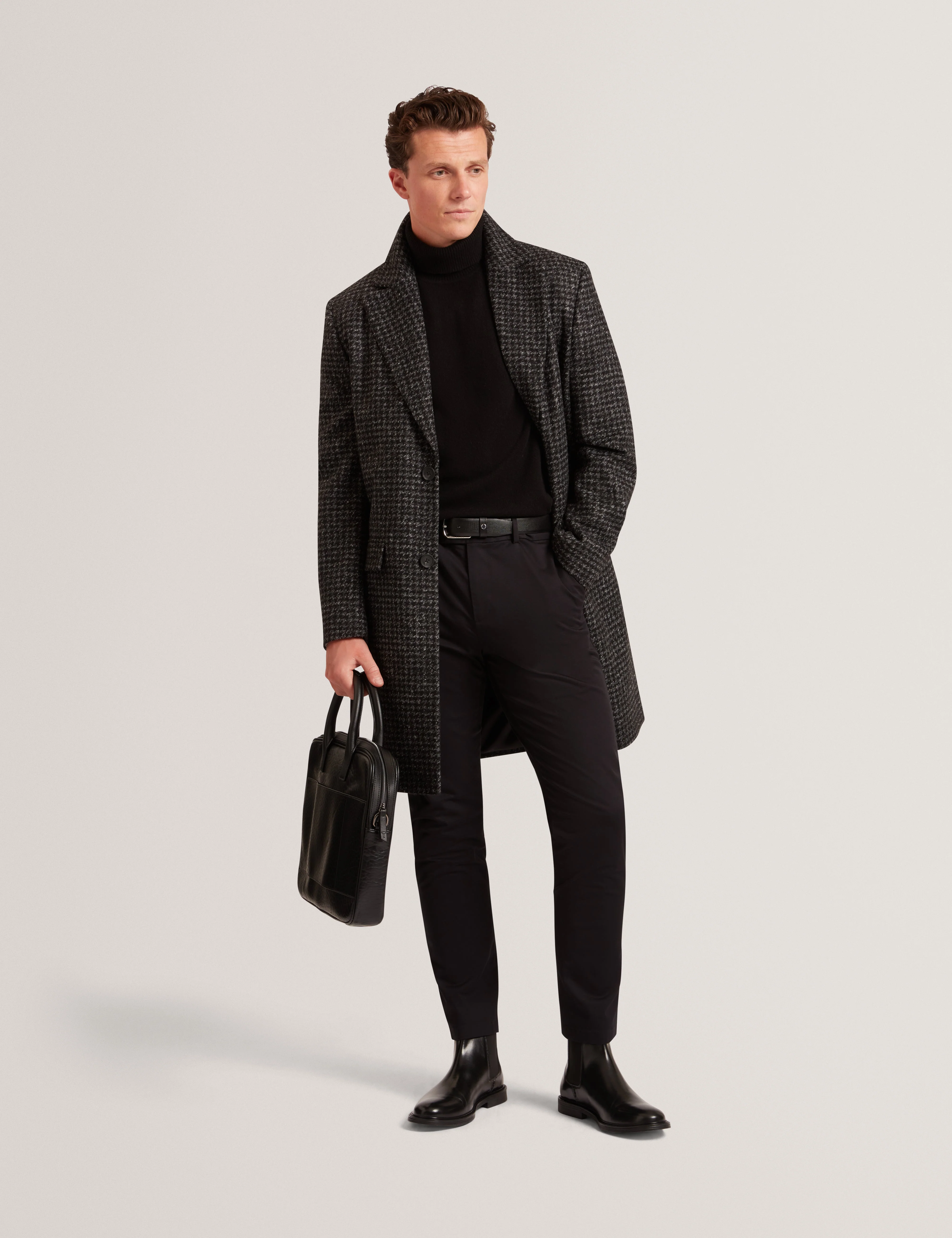 Eppsom Relaxed Fit Knitted Houndstooth Coat Black - Image 2