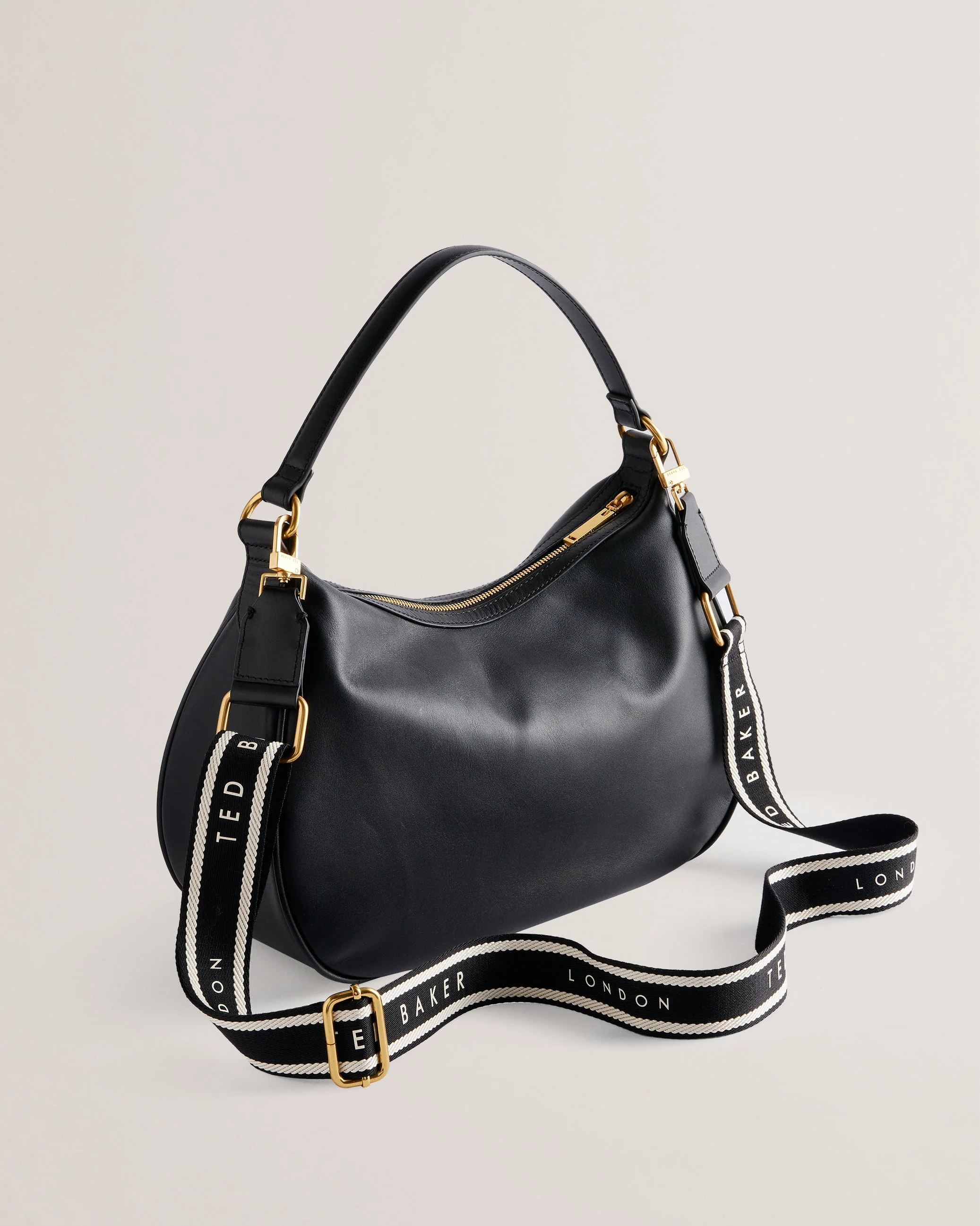 Esiah Webbing Slouchy Leather Hobo Bag Black - Image 4