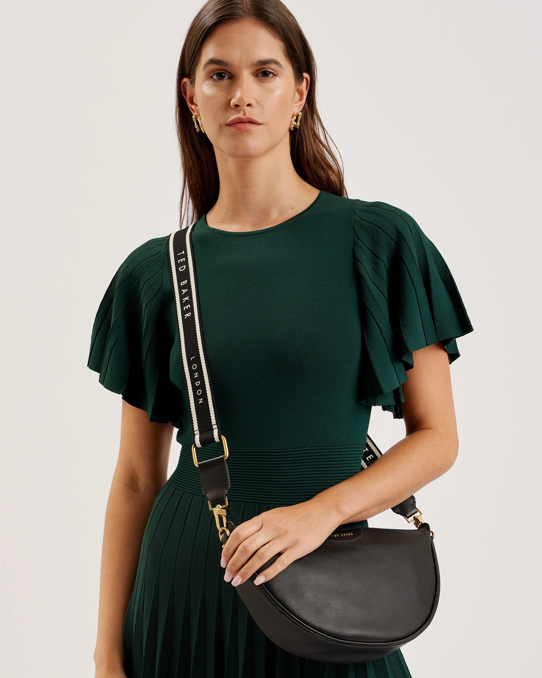 Essina Webbing Leather Half Moon Crossbody Bag Black - Image 2