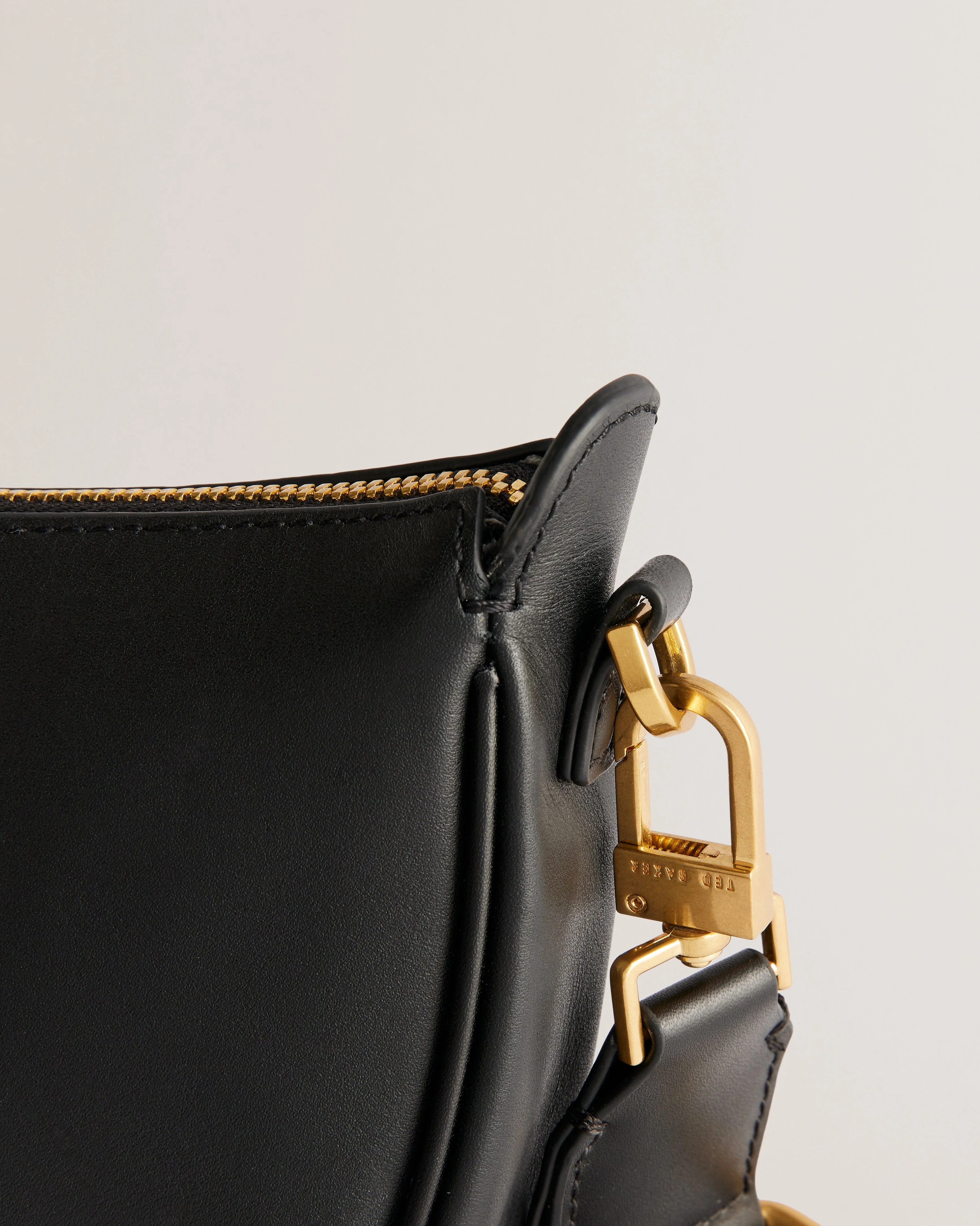 Essina Webbing Leather Half Moon Crossbody Bag Black - Image 3