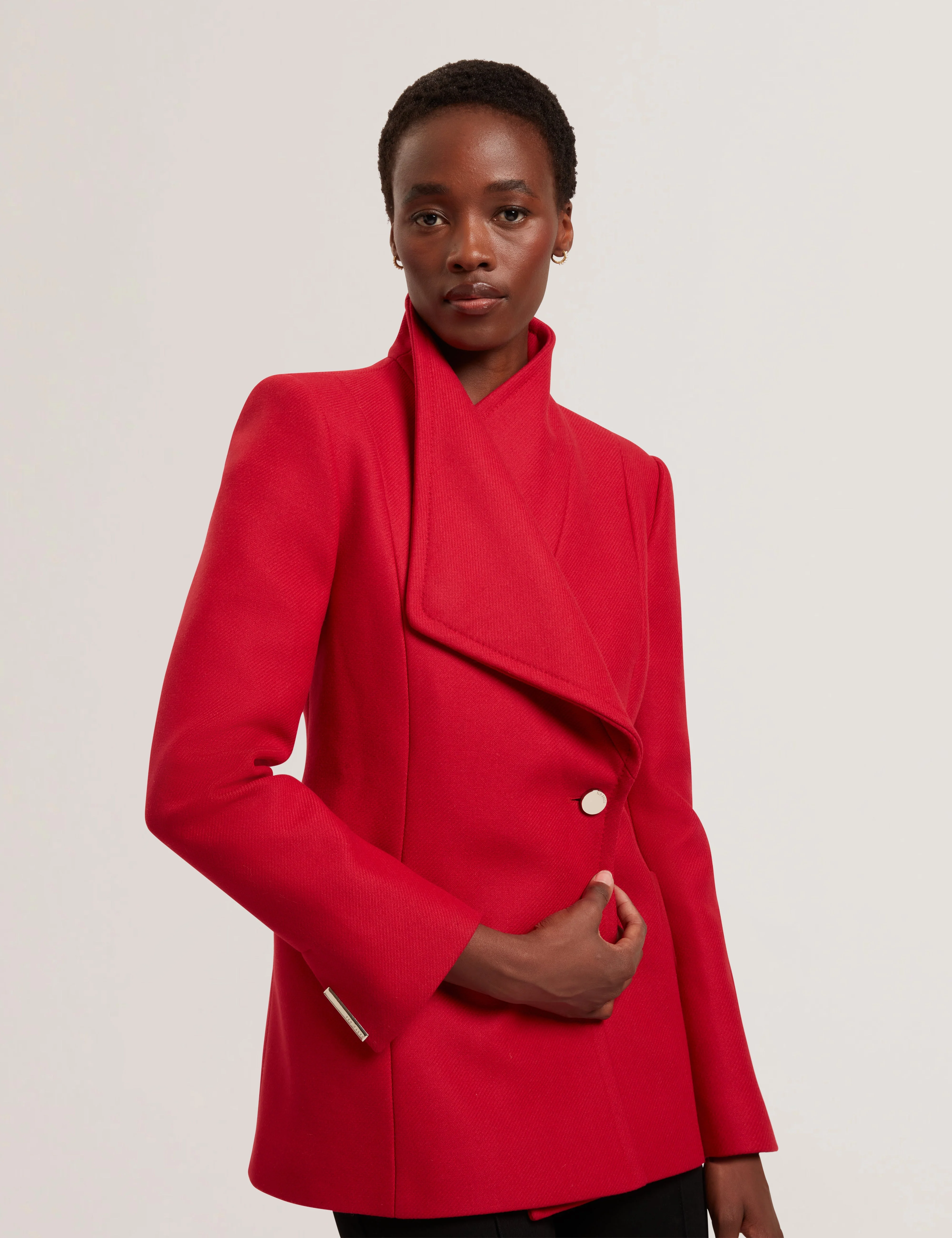 Evigna Double Faced Wool Short Sculpted Wrap Coat Dk-Red - Image 4