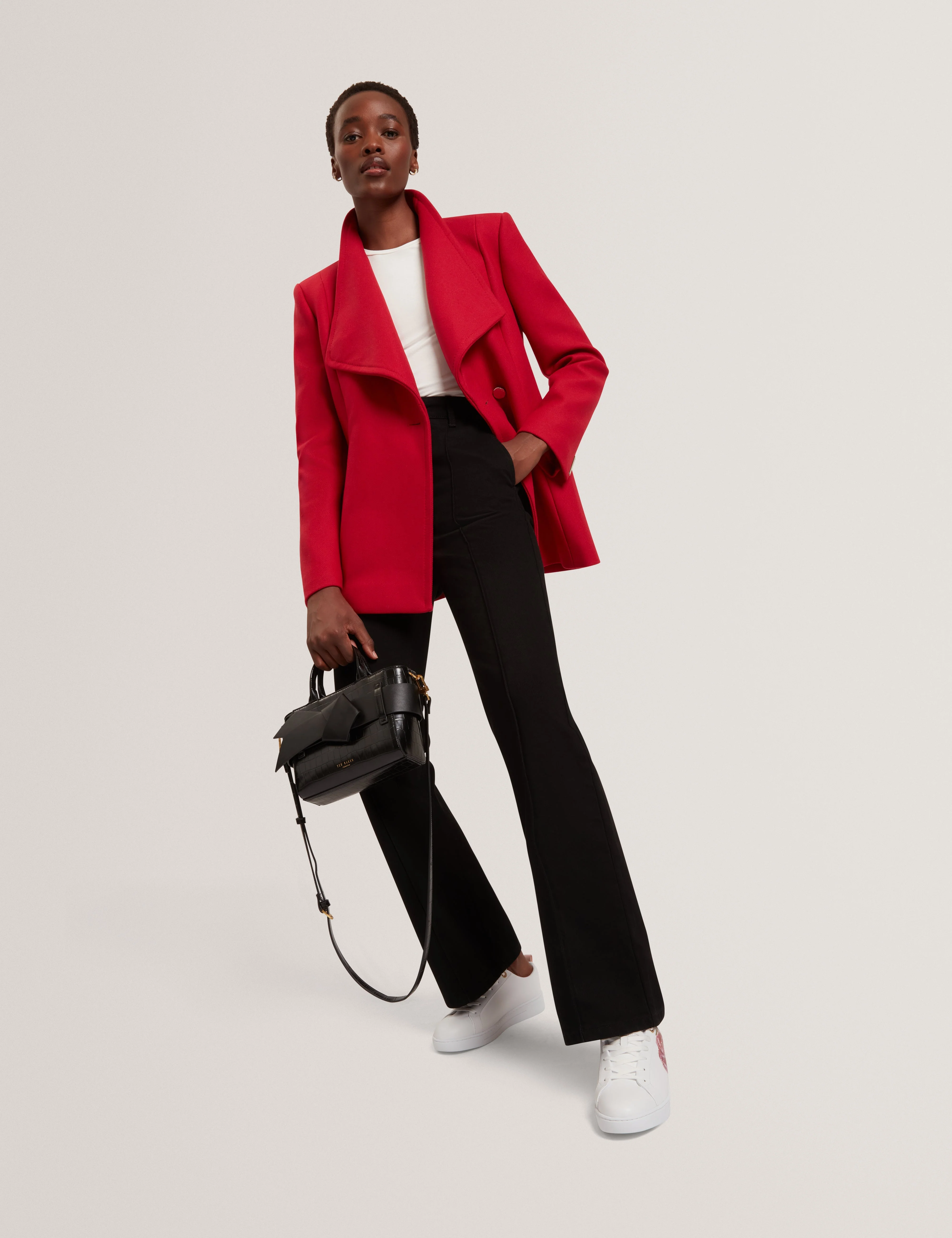 Evigna Double Faced Wool Short Sculpted Wrap Coat Dk-Red - Image 6