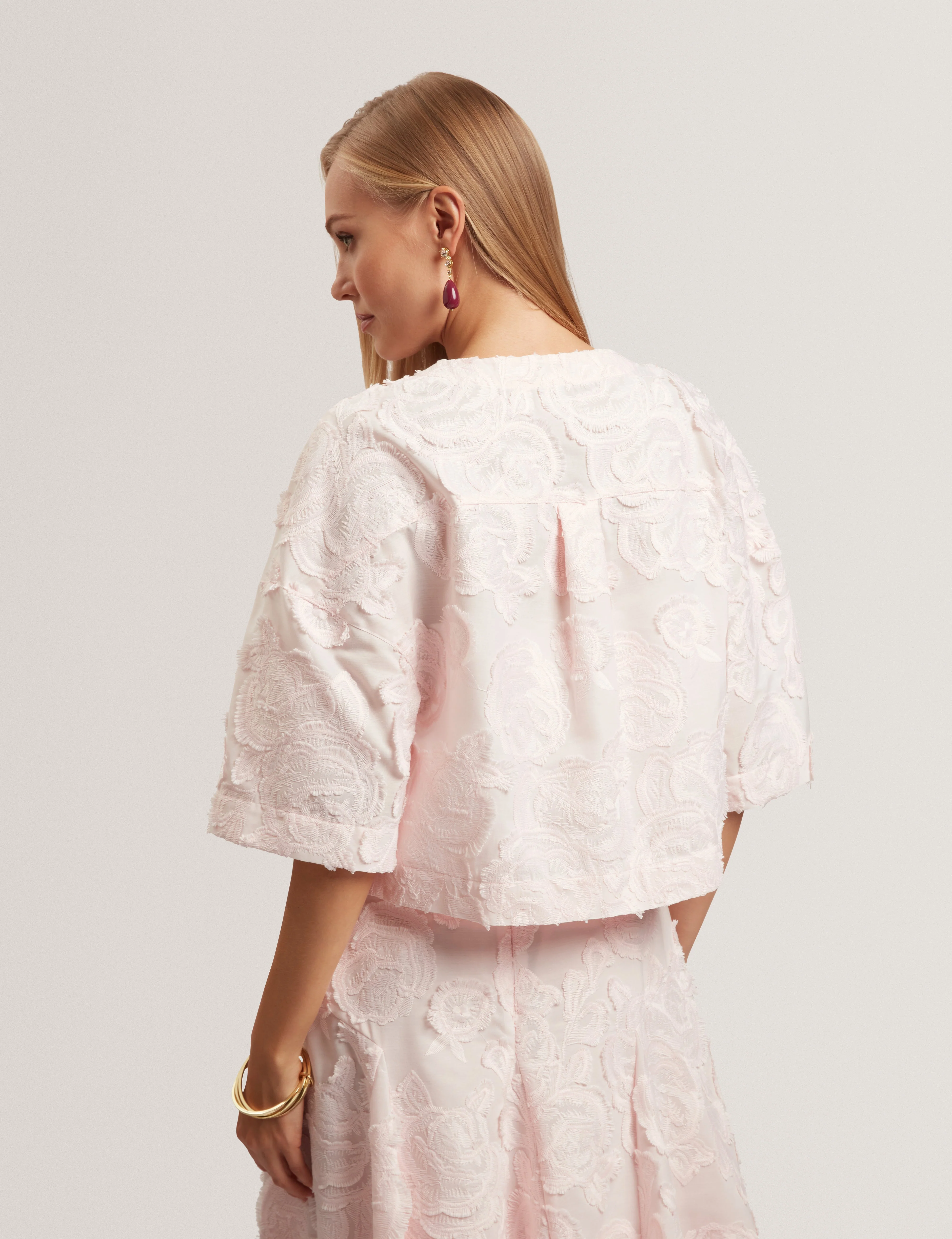 Faela Collarless Cropped Jacket Pink - Image 4