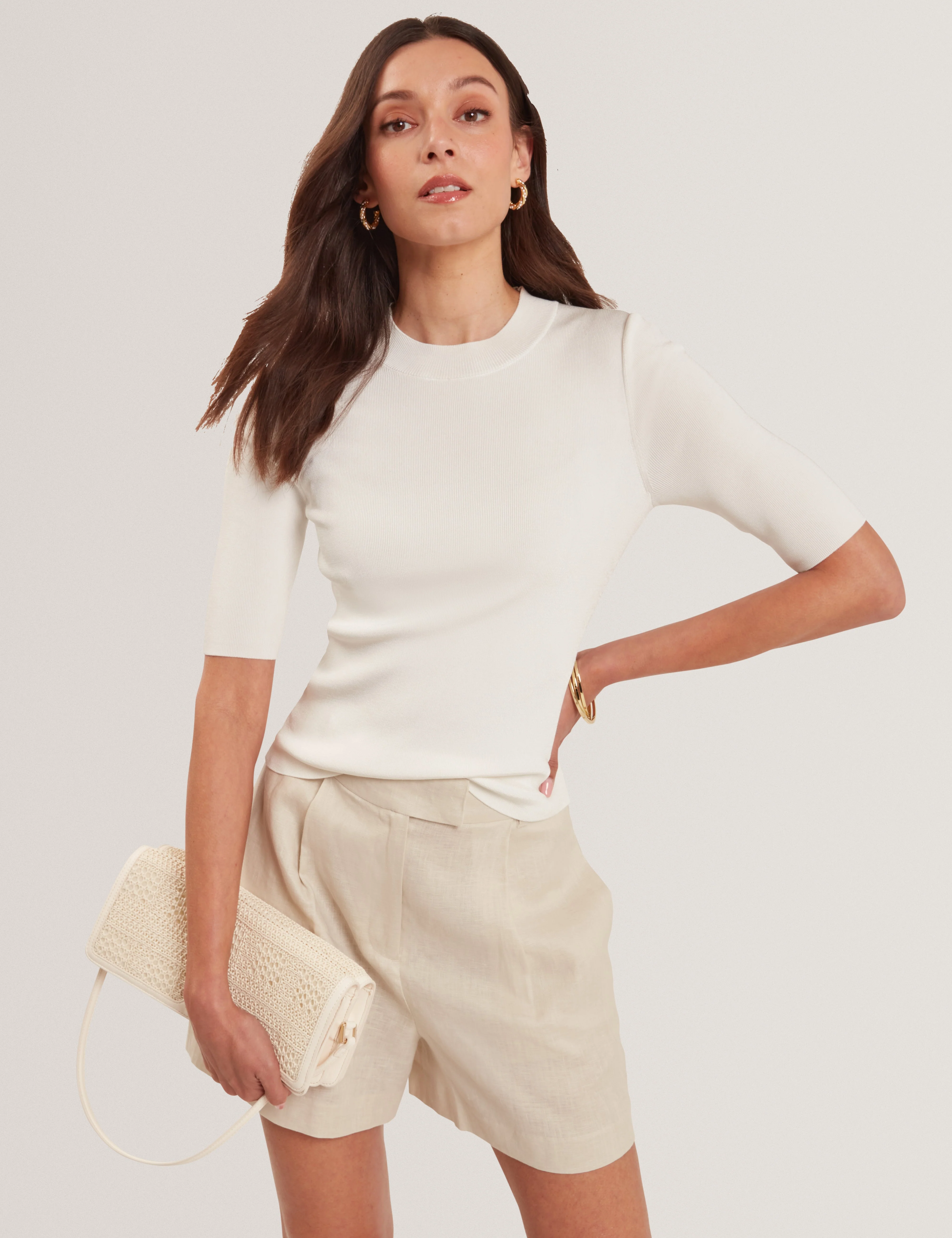 Felixia Knitted Half Sleeve Tee Ivory - Image 5