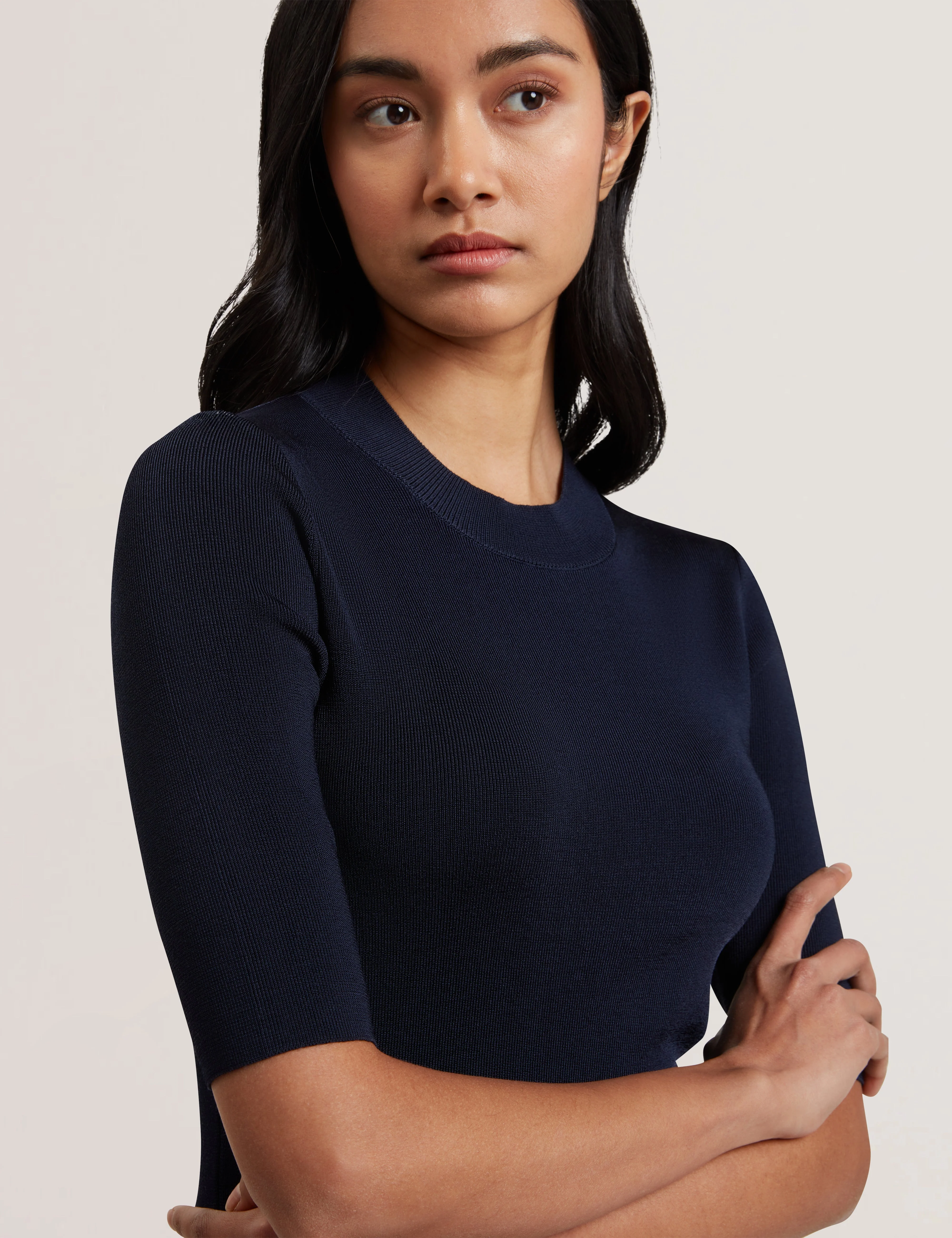 Felixia Knitted Half Sleeve Tee Navy - Image 4