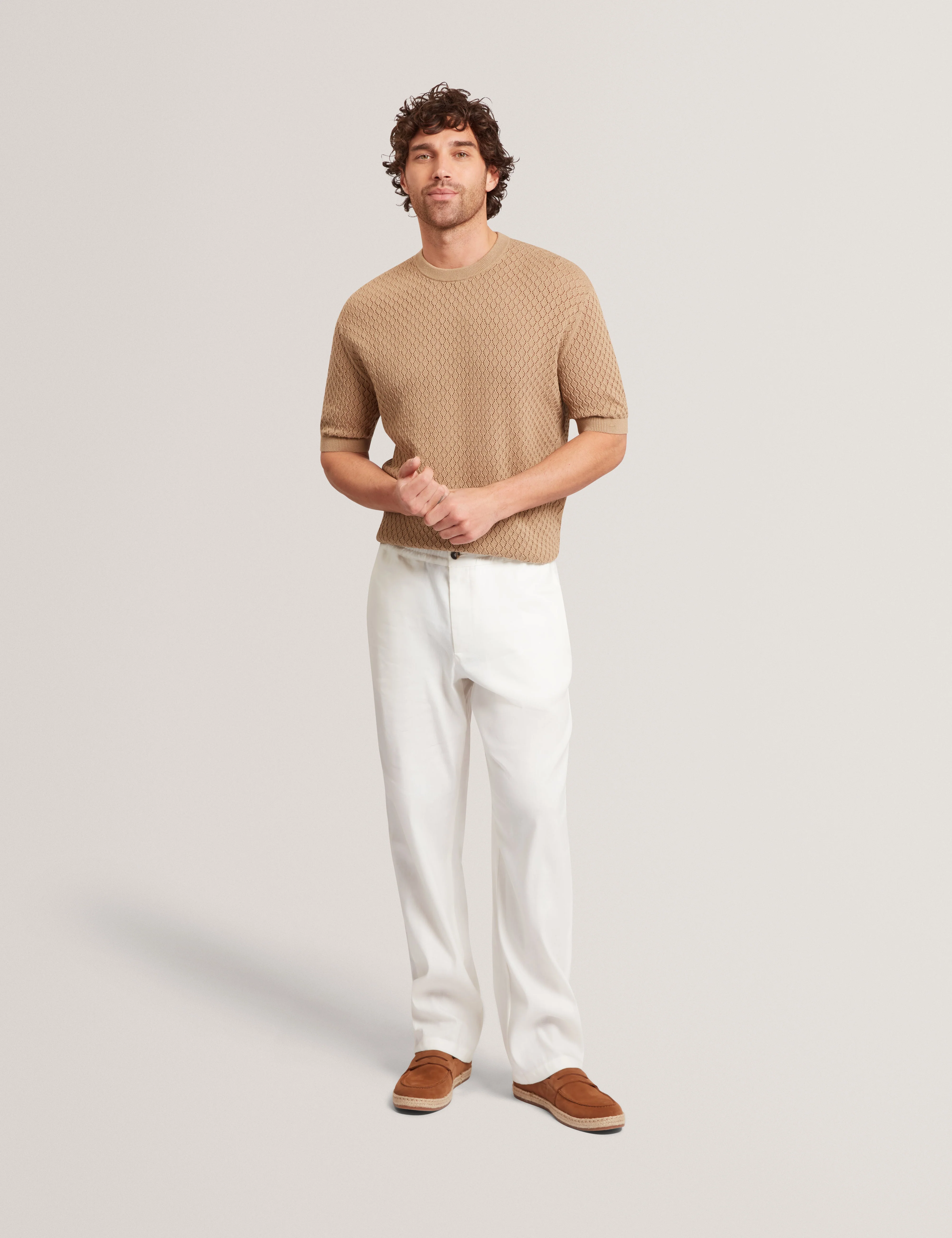 Ferriss Ss Relaxed Fit Crochet T-Shirt Lt-Brown - Image 2