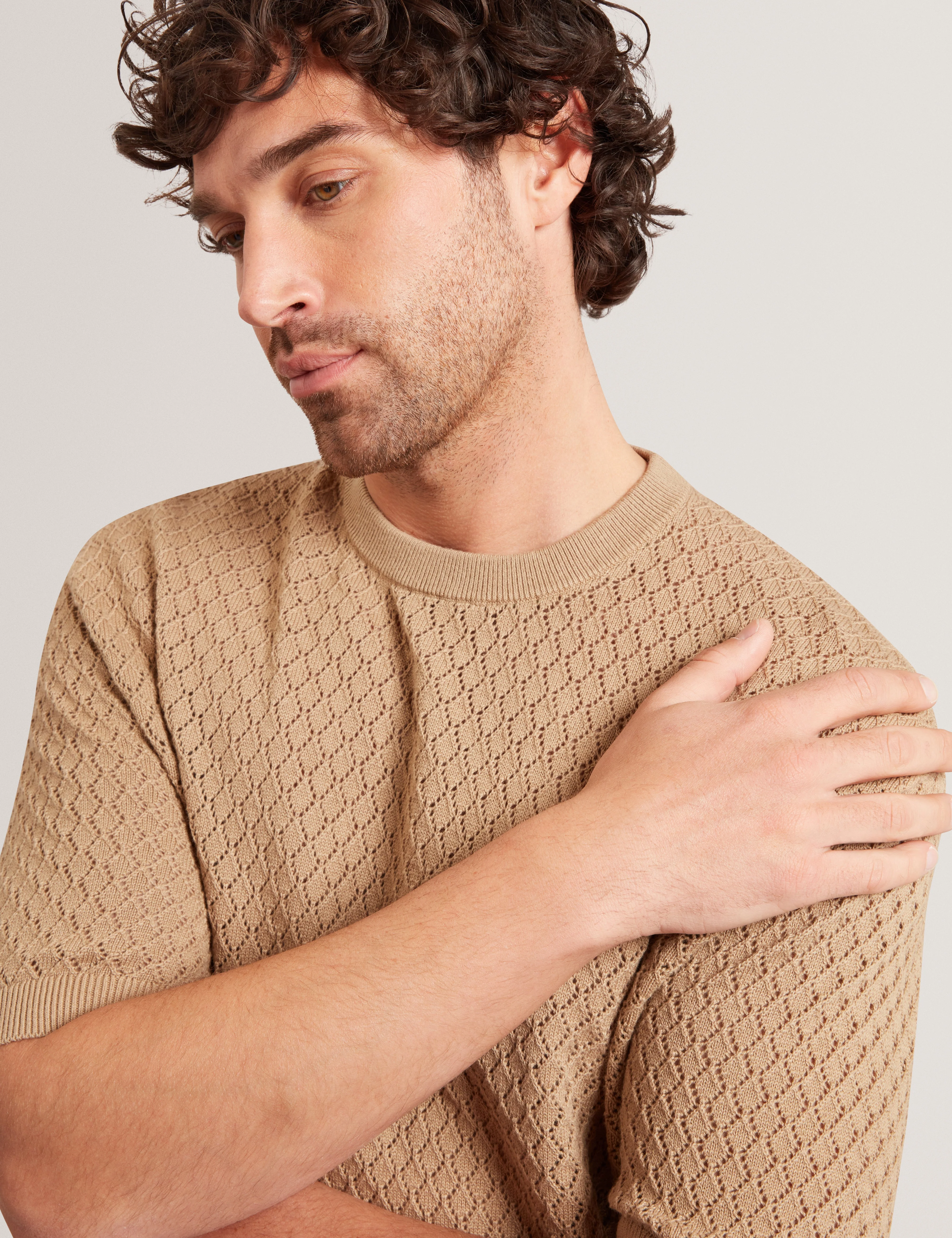 Ferriss Ss Relaxed Fit Crochet T-Shirt Lt-Brown - Image 4