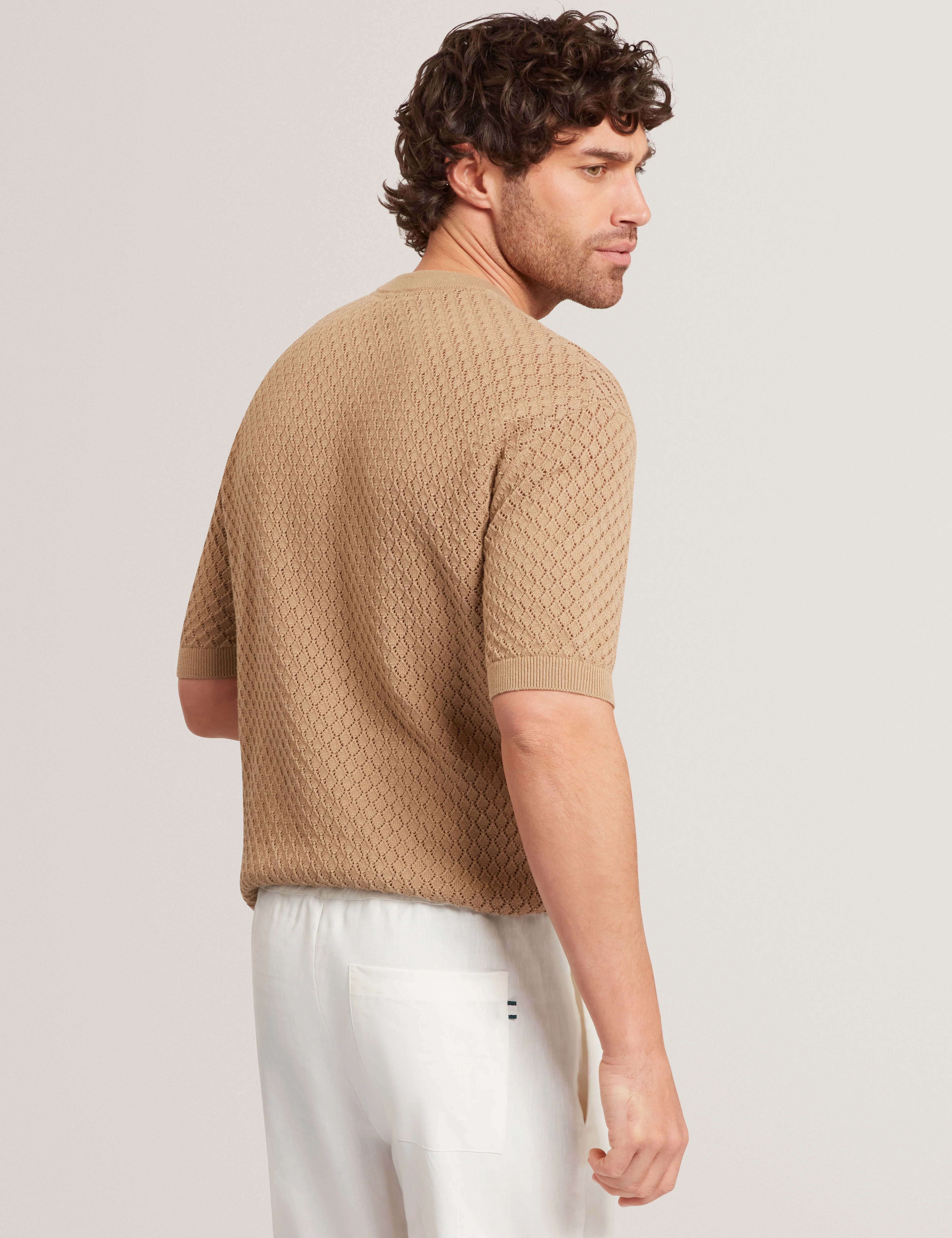 Ferriss Ss Relaxed Fit Crochet T-Shirt Lt-Brown - Image 5