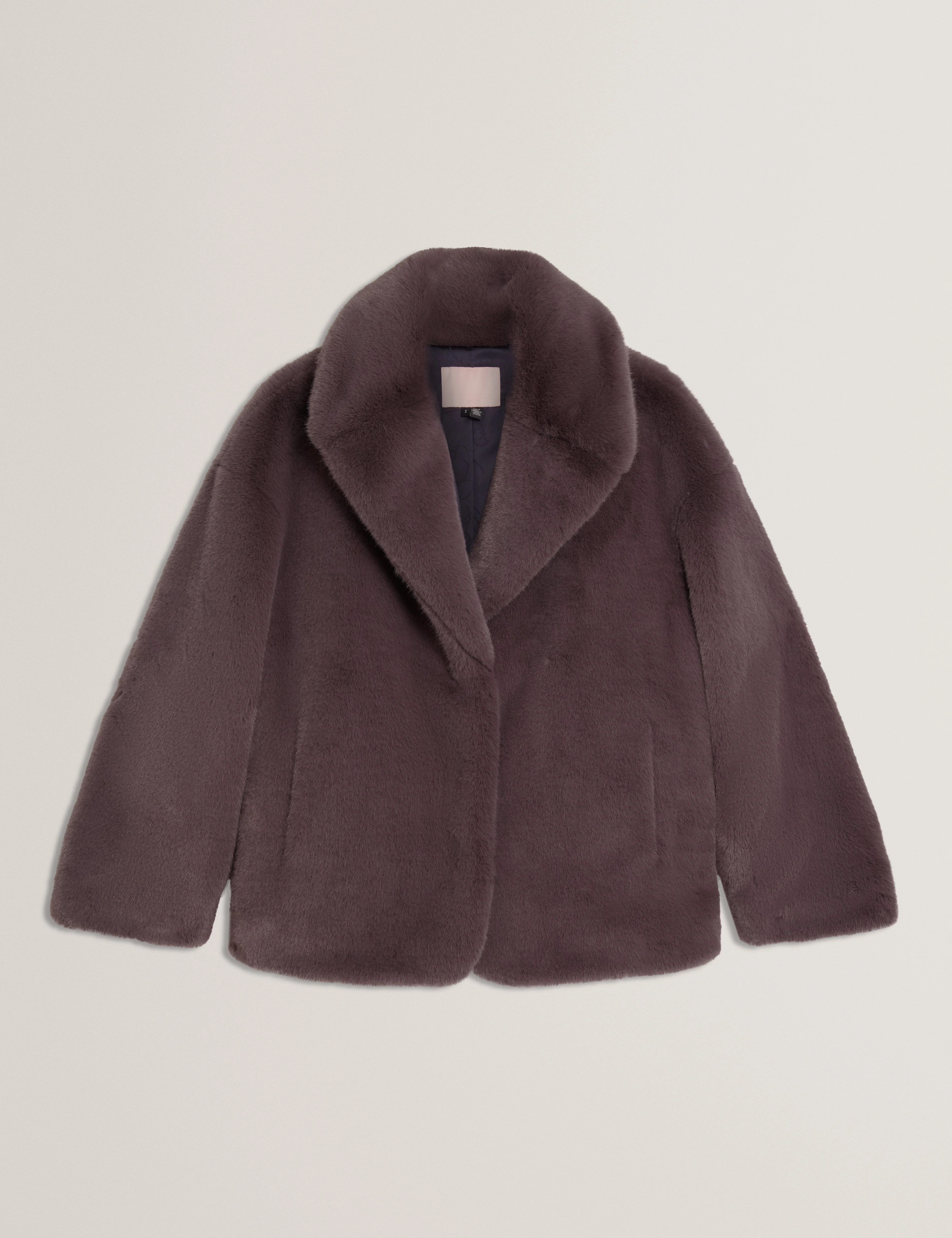 Fiela Short Faux Fur Coat With Shawl Collar Grey - Image 7