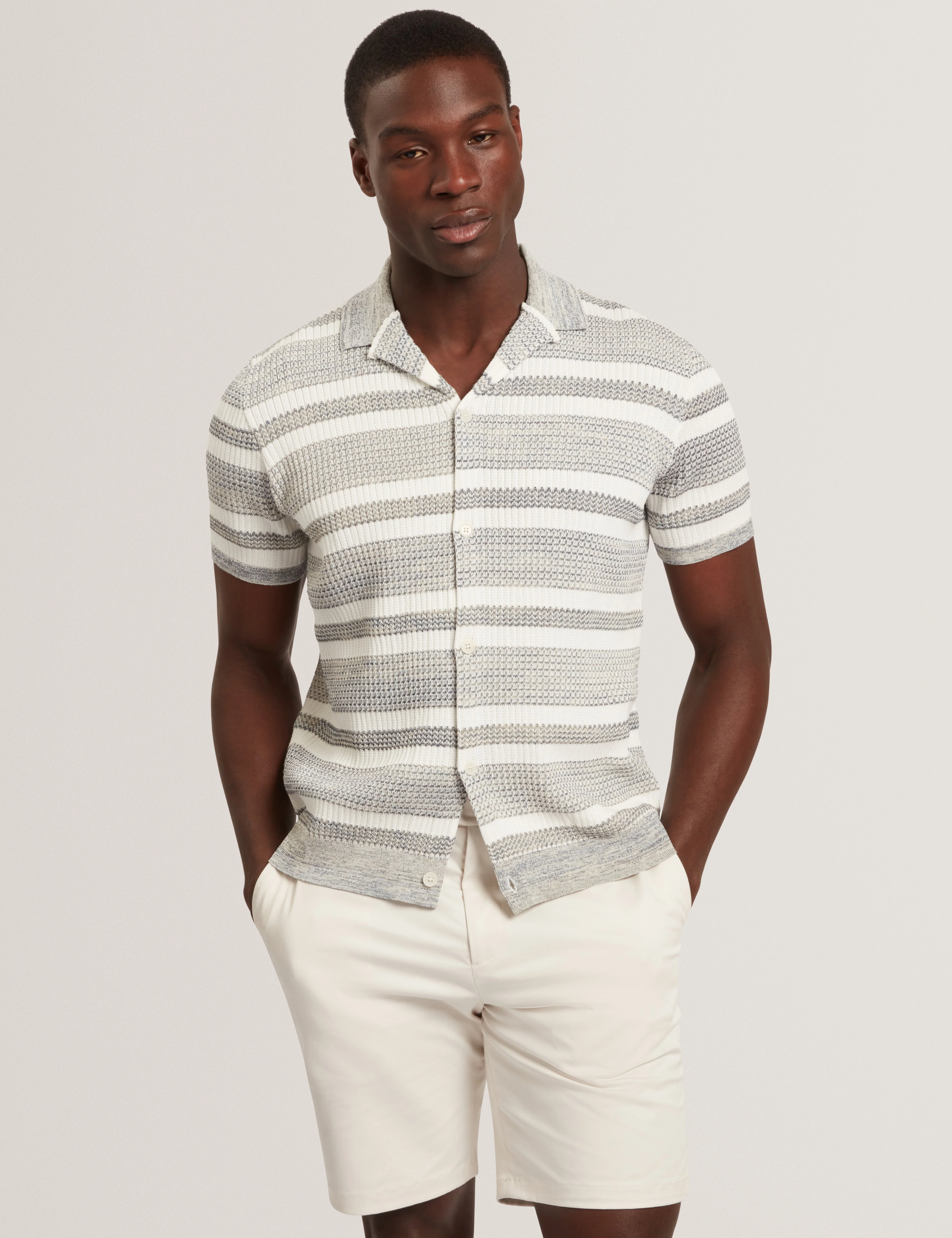 Flacks Short Sleeve Relaxed Fit Stripe Shirt White - Image 2